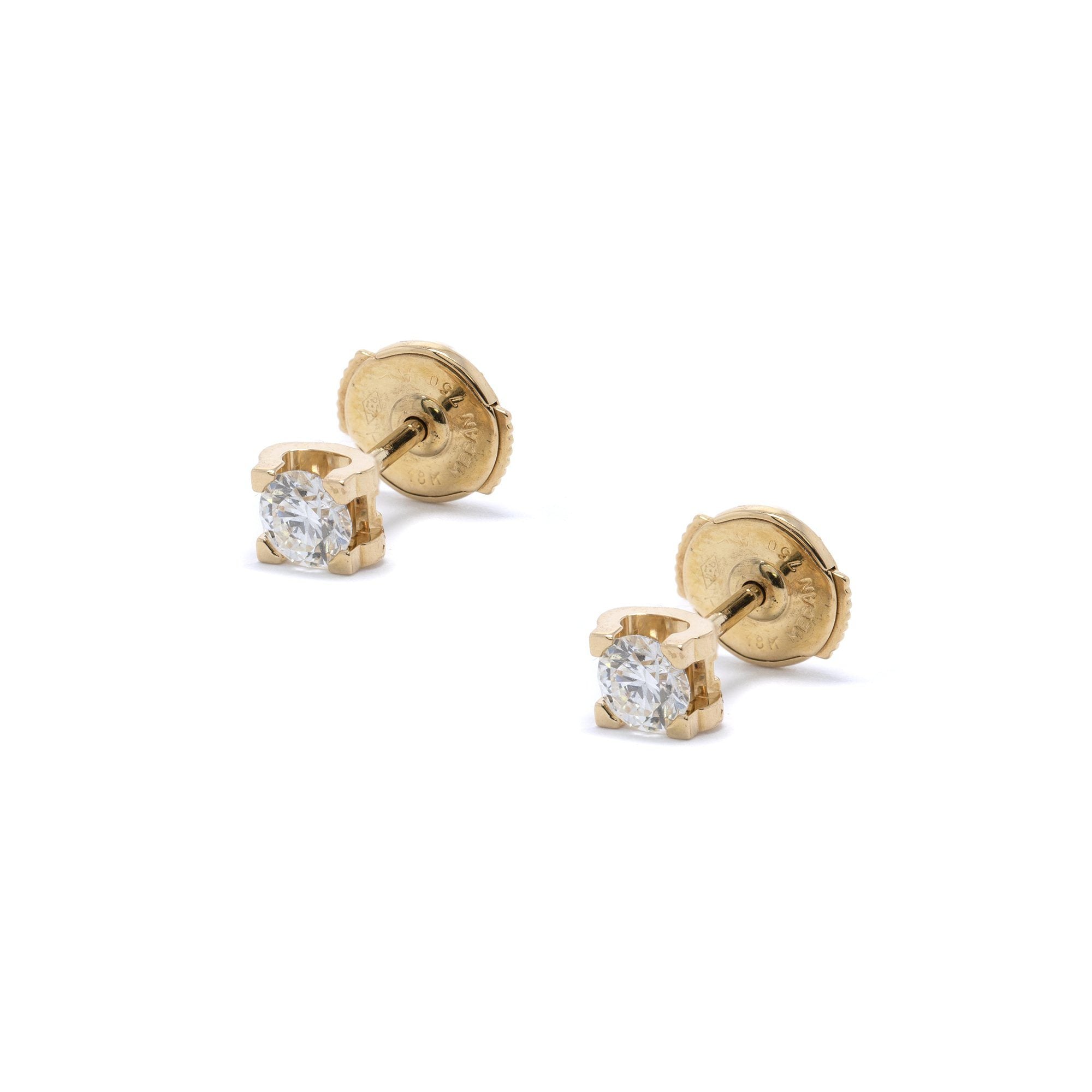 Cartier 18k Gold C De Cartier Diamond Stud Earrings