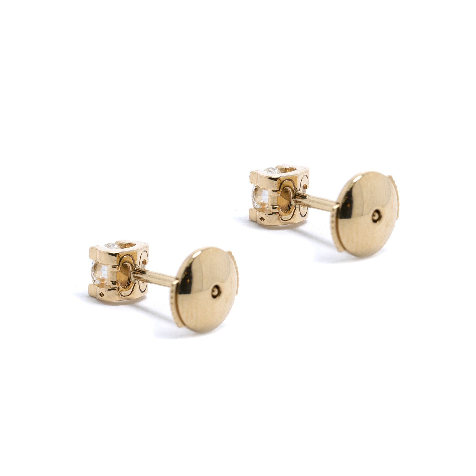 Cartier 18k Gold C De Cartier Diamond Stud Earrings