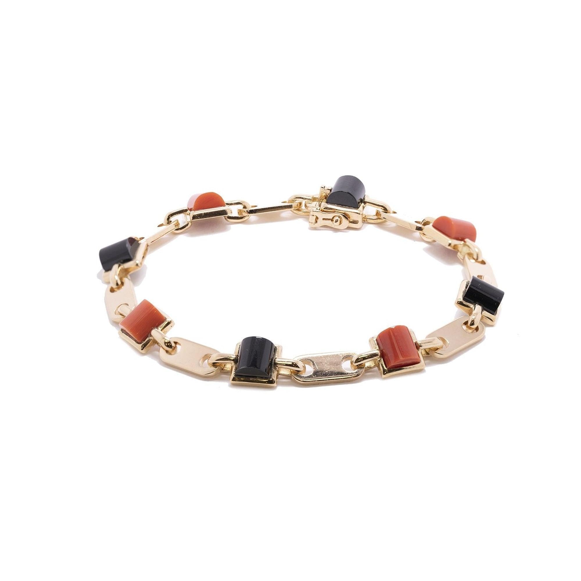 Cartier 18k Gold Vintage Coral & Onyx Bracelet