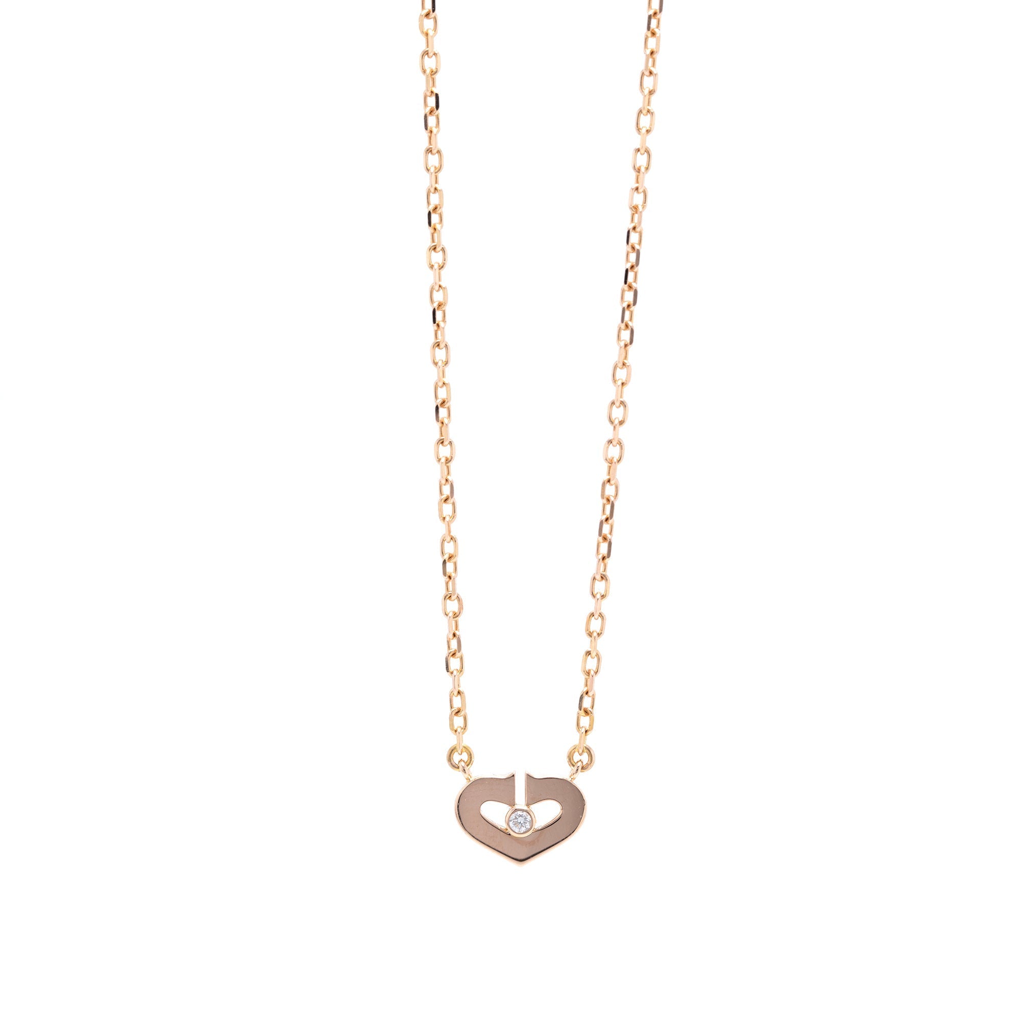 Cartier 18k Rose Gold Diamond Heart C de Cartier Pendant Necklace
