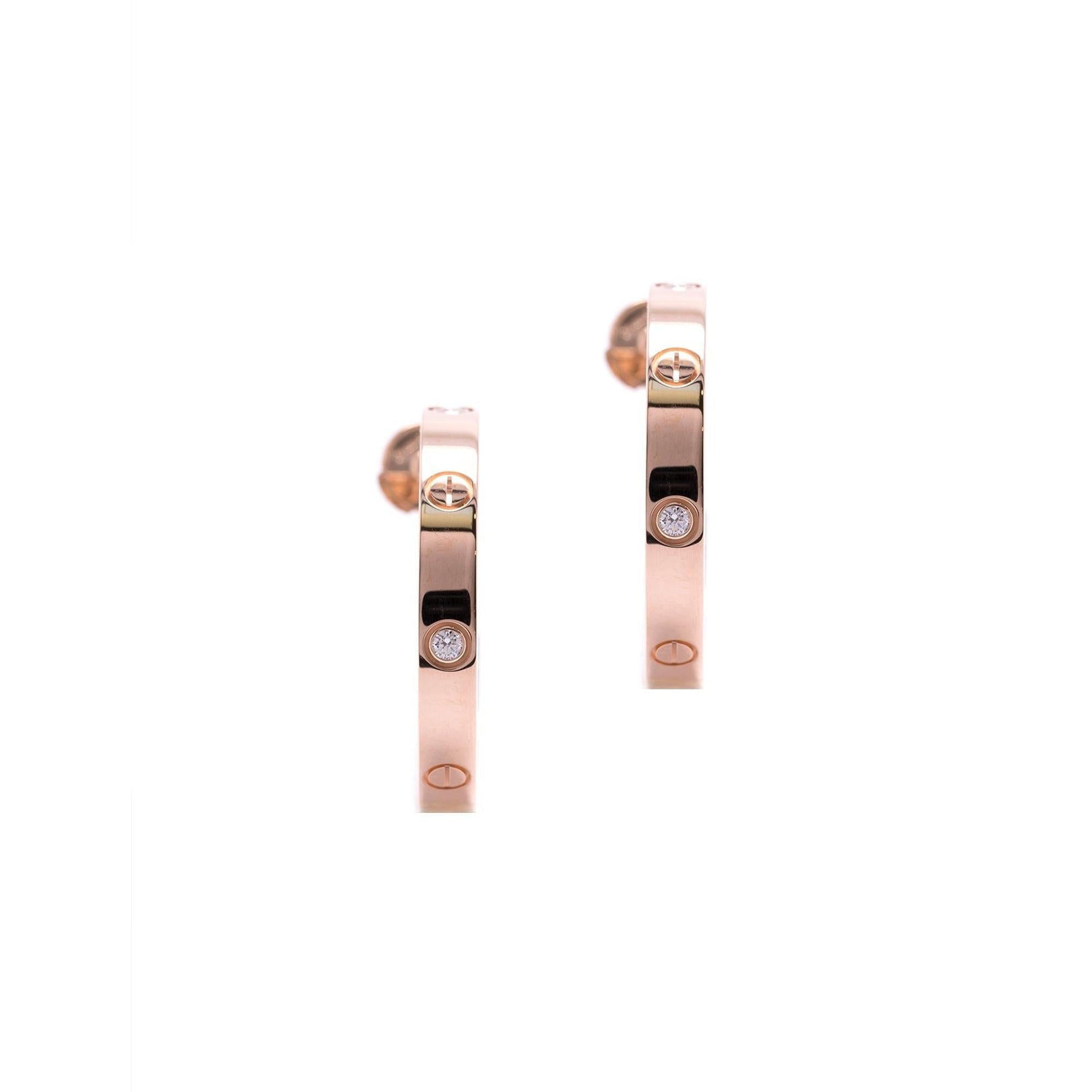 Cartier 18k Rose Gold Diamond Love Earrings w/ Box & Certificate