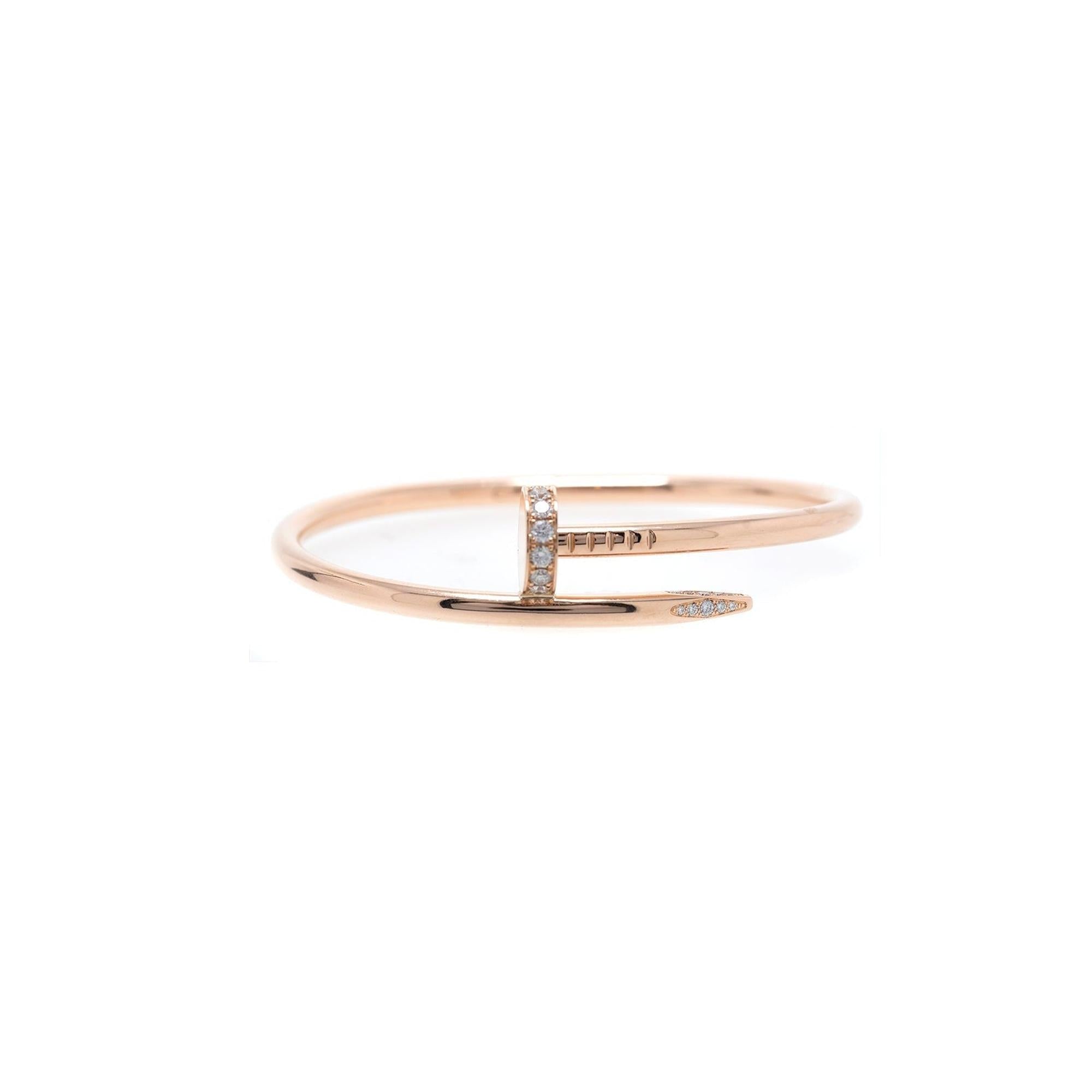 Cartier 18k Rose Gold Juste Un Clou Diamond Bracelet w/ Box & Certificate