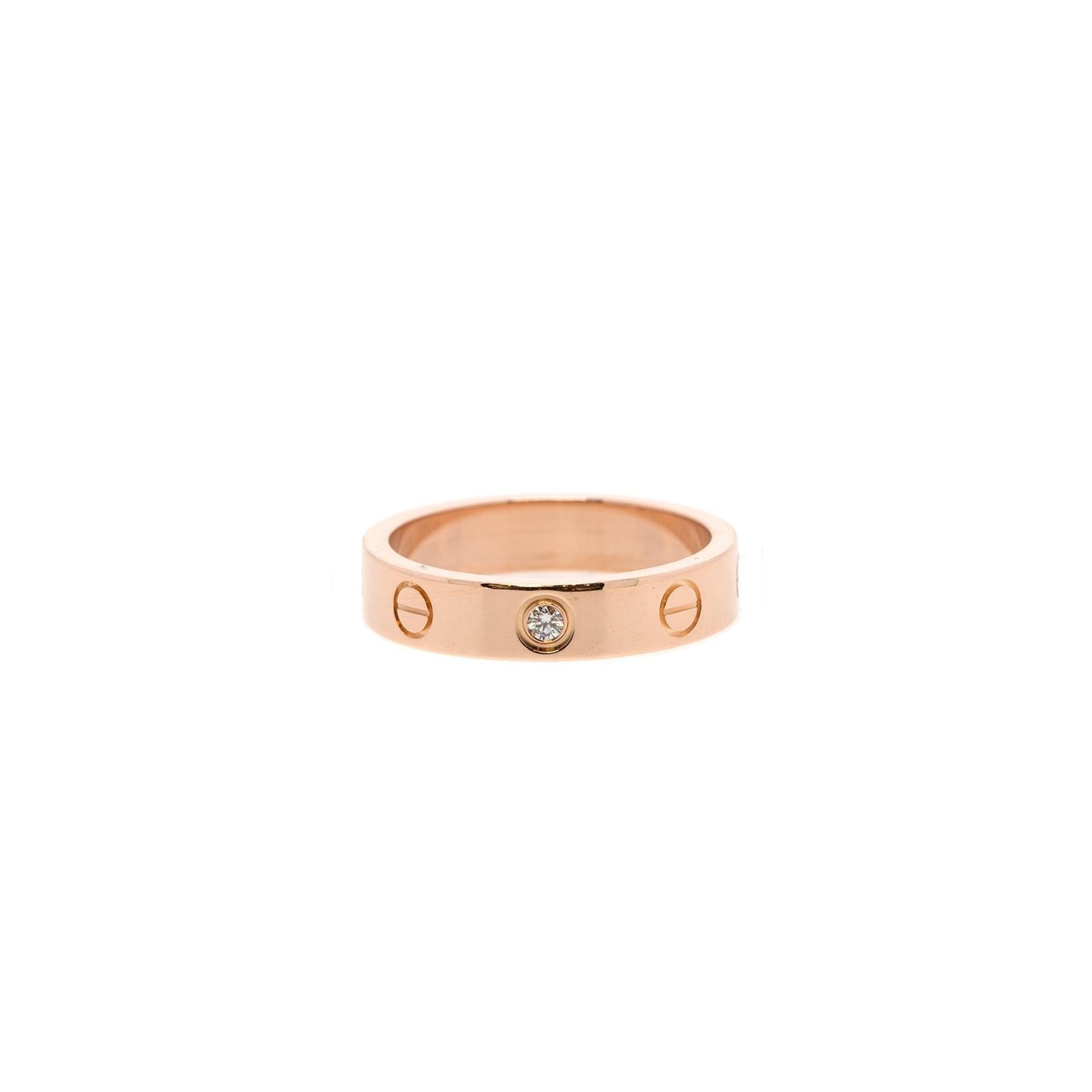 Cartier 18k Rose Gold Love Wedding Band Ring with 1 Diamond w/ Box & Certificate