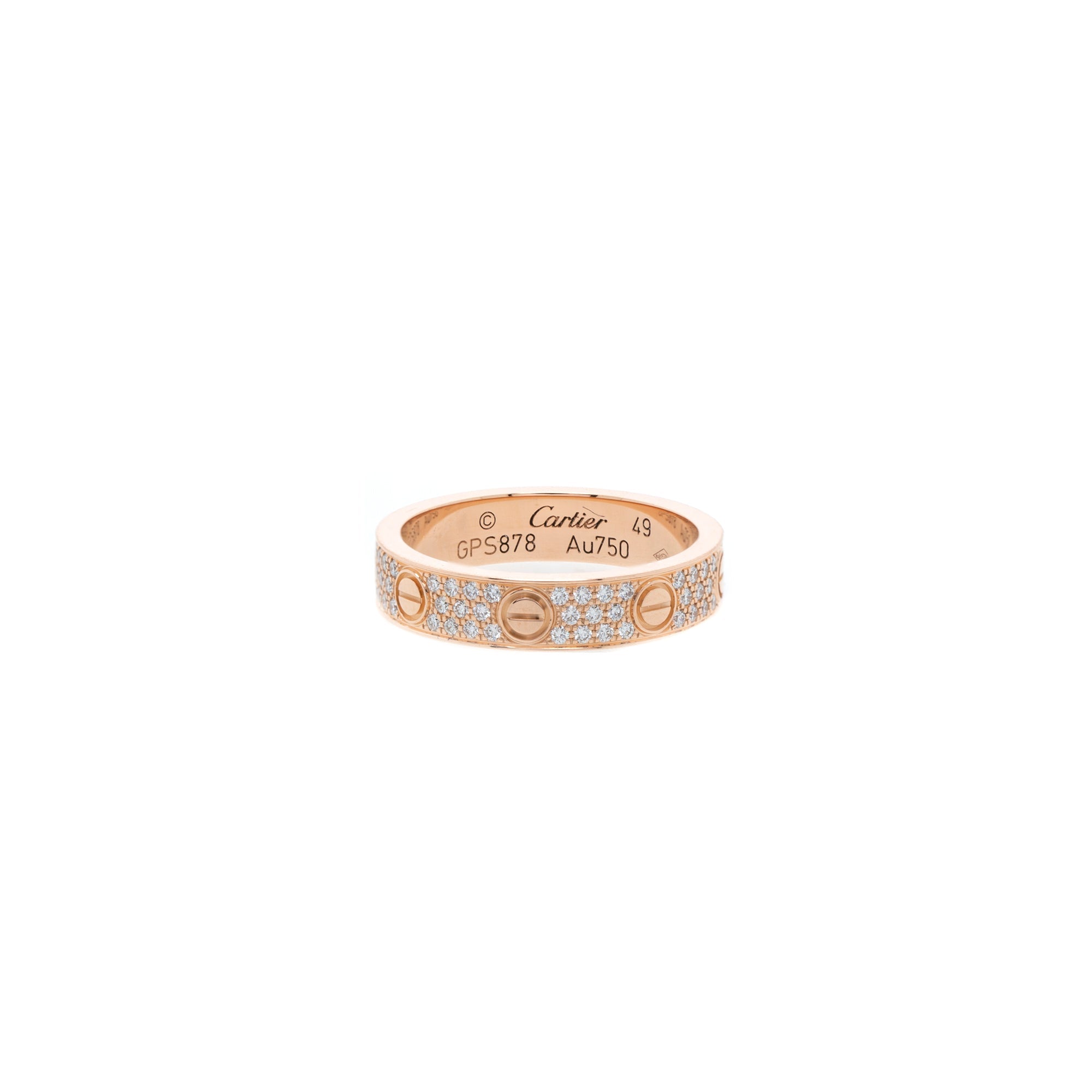 Cartier 18k Rose Gold Pave Diamond Love Wedding Band Ring w/ Box, Receipt & Certificate