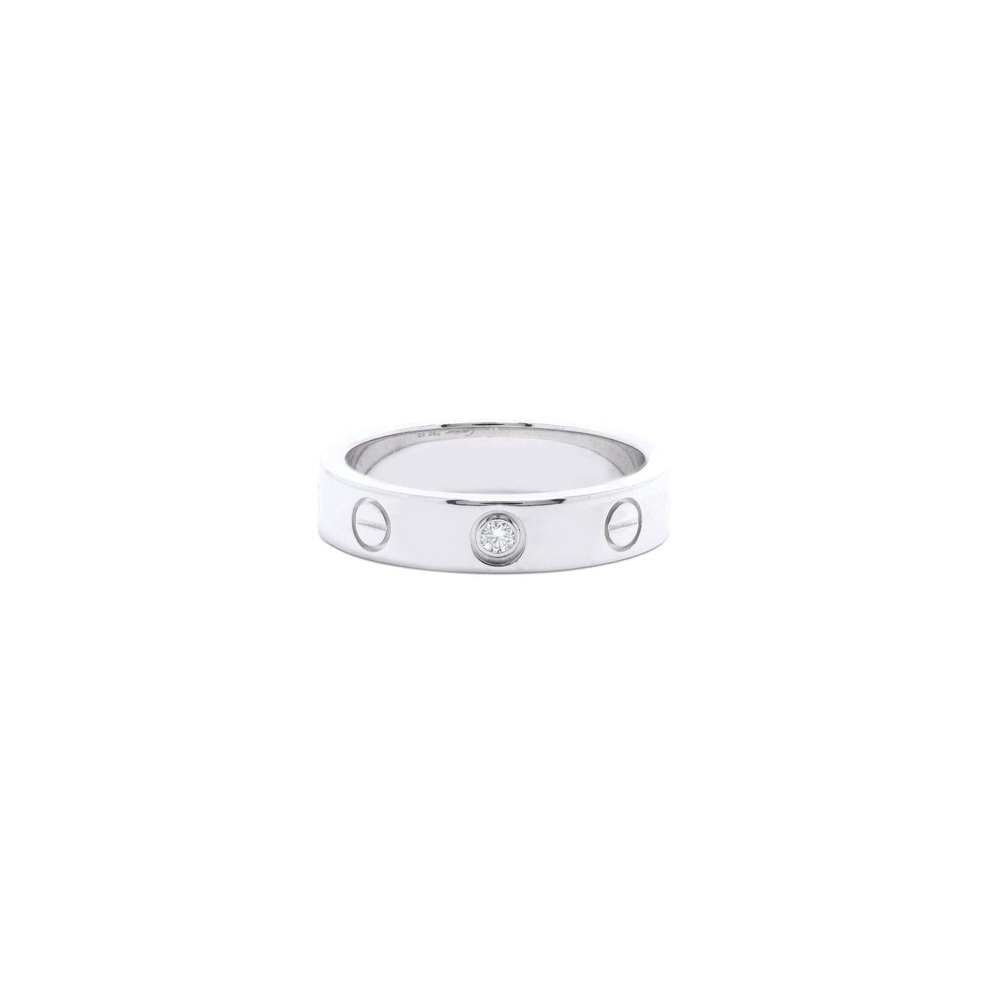 Cartier 18k White Gold 1 Diamond Love Ring w/ Box & Cert