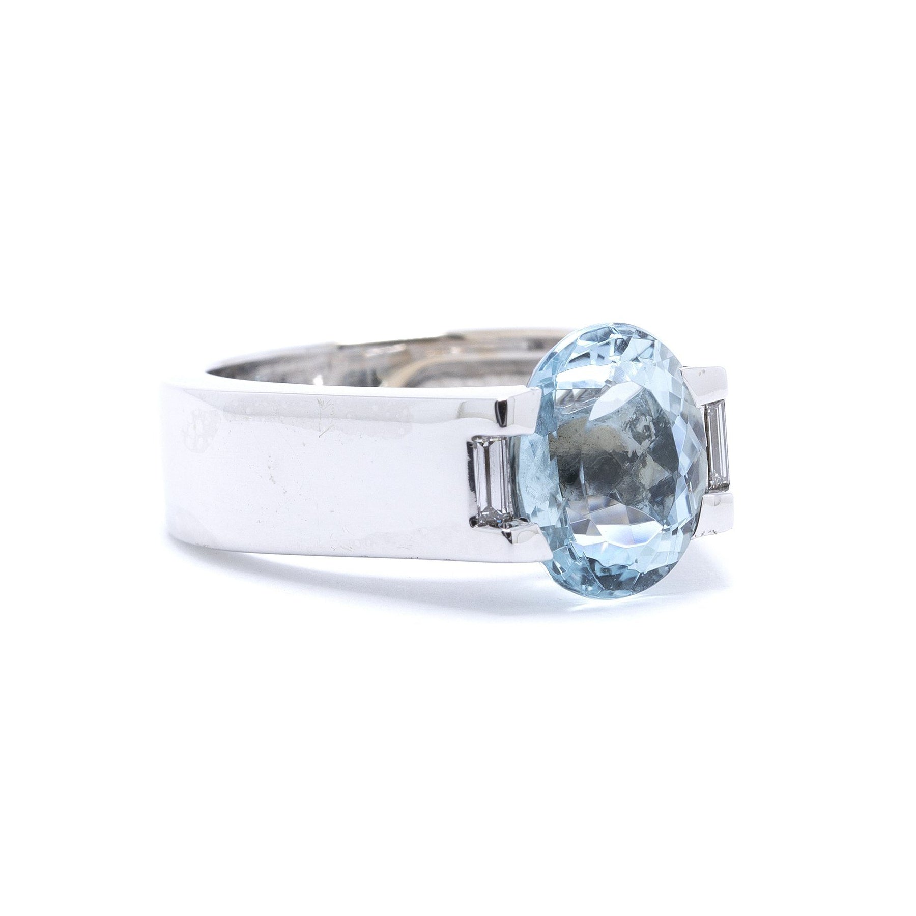 Cartier 18k White Gold Aquamarine & Diamond Ring