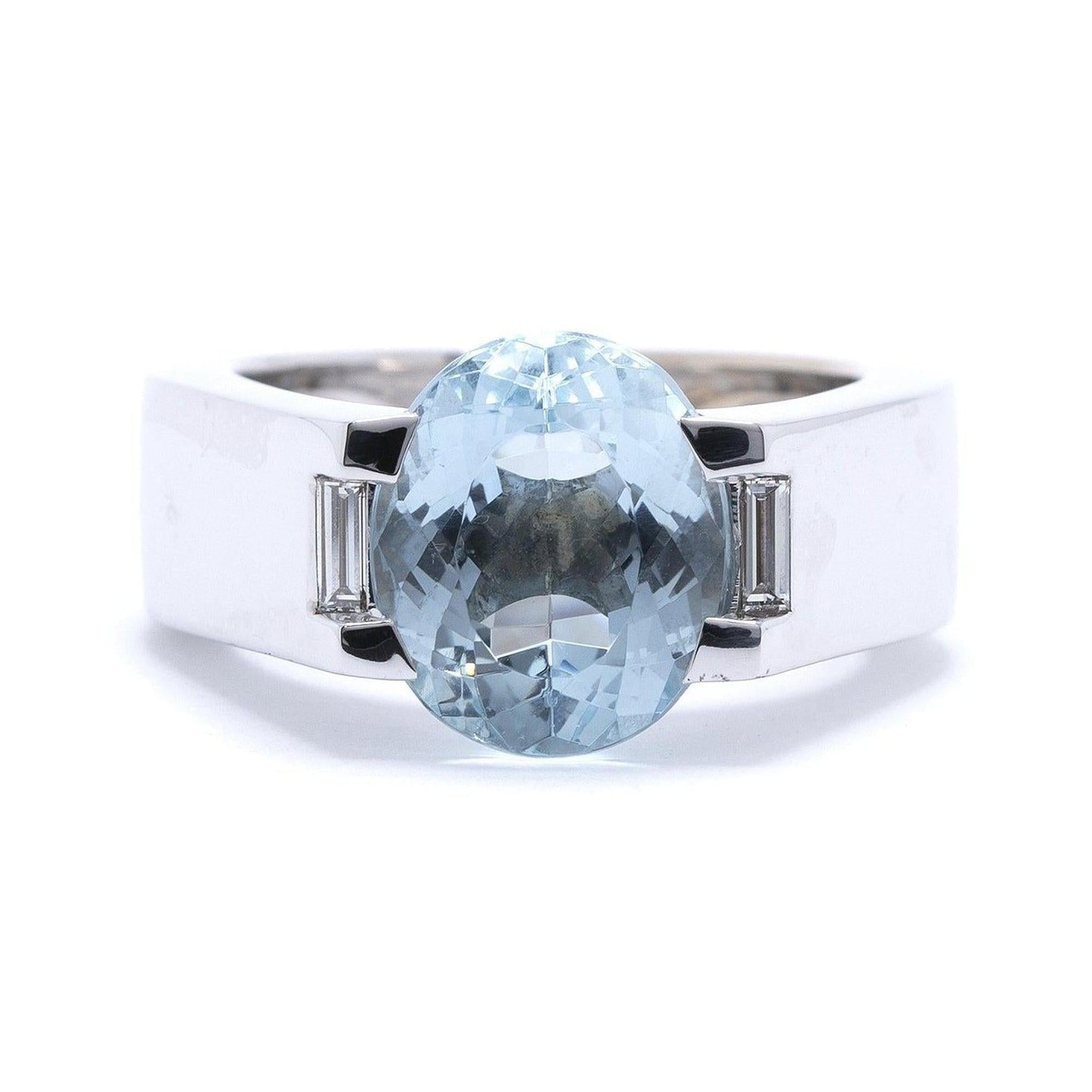 Cartier 18k White Gold Aquamarine & Diamond Ring