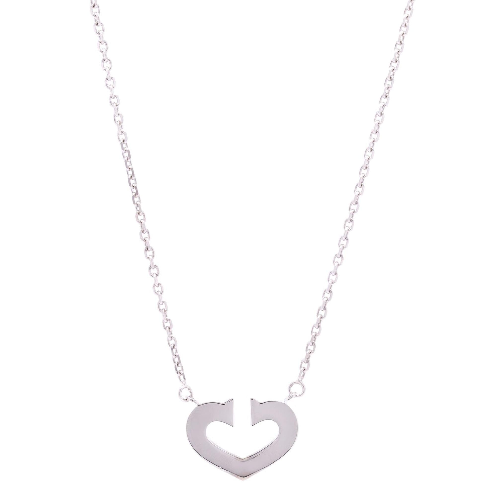 Cartier 18k White Gold C de Cartier Heart Pendant Necklace w/ Box