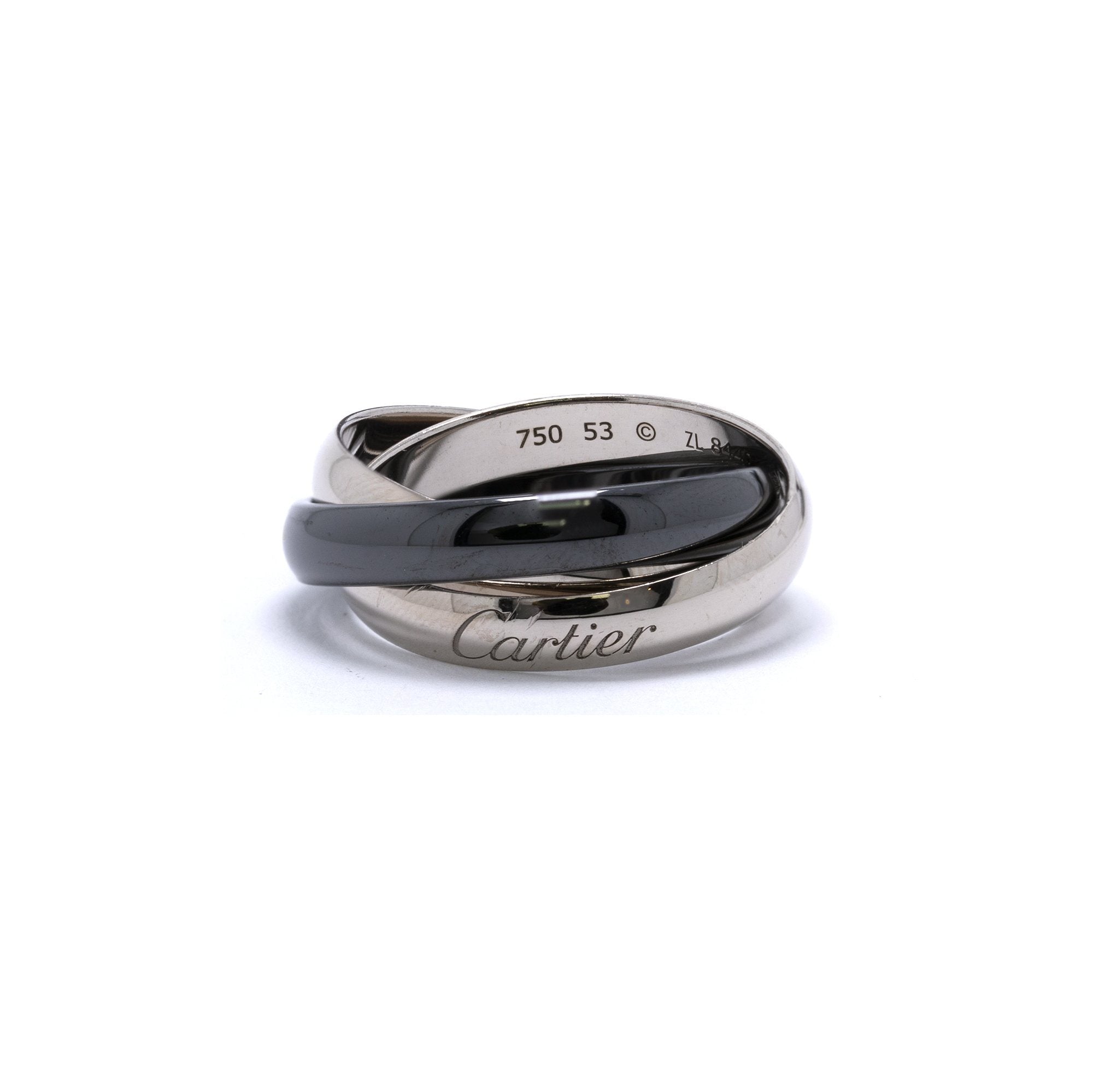 Cartier 18k White Gold & Ceramic Trinity Rolling Ring