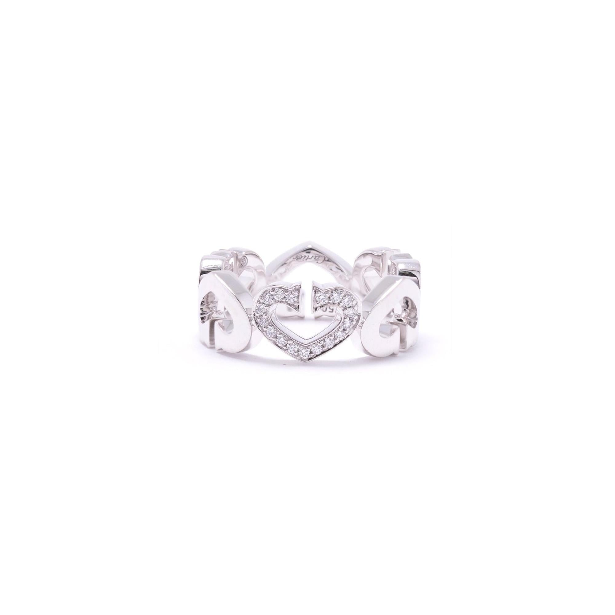 Cartier 18k White Gold Diamond C Heart of Cartier Ring