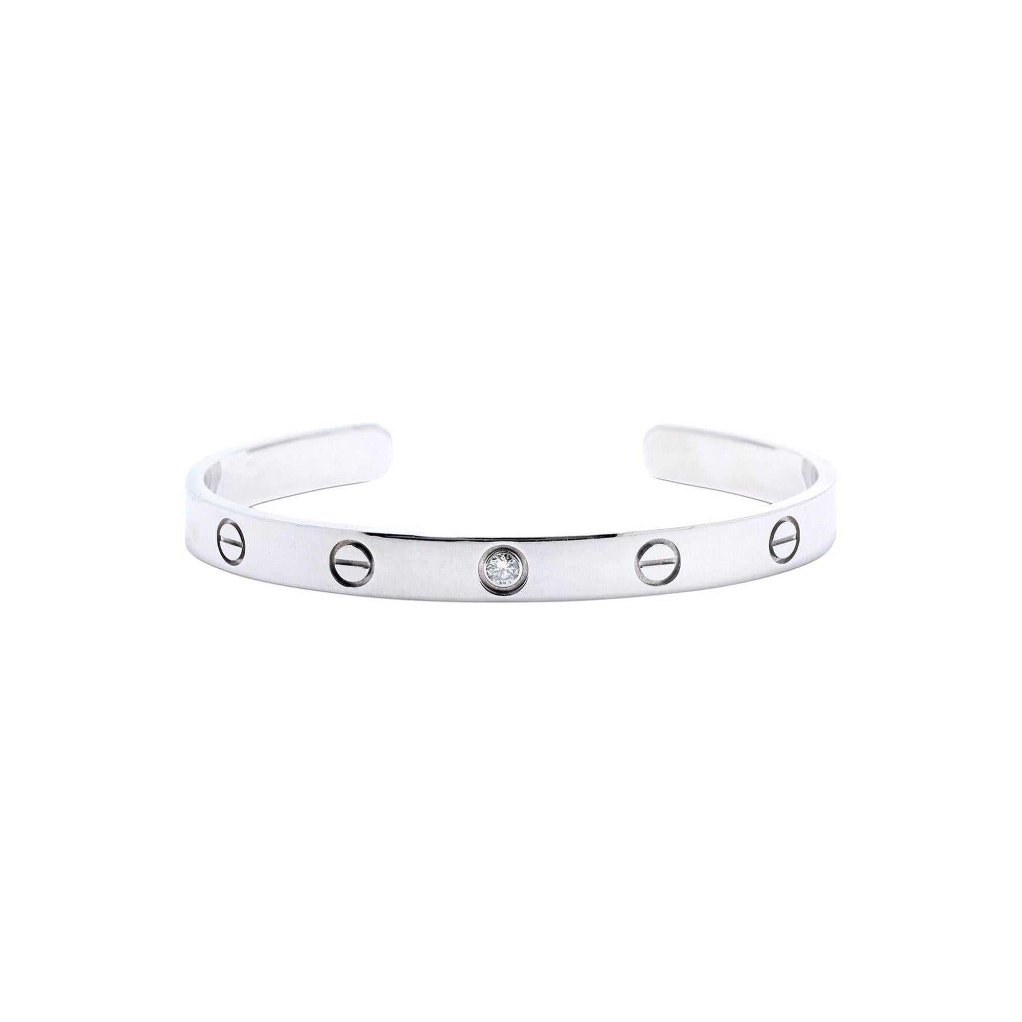 Cartier 18k White Gold Diamond Love Cuff Bracelet w/ Box