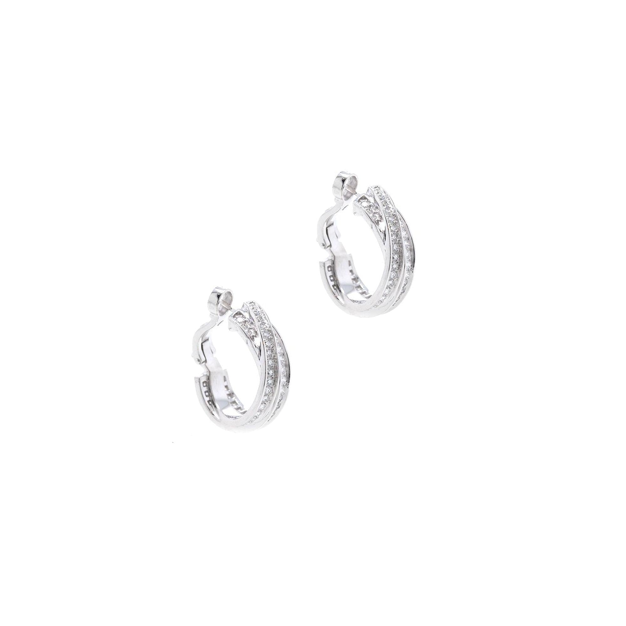 Cartier 18k White Gold Diamond Trinity Hoop Earrings