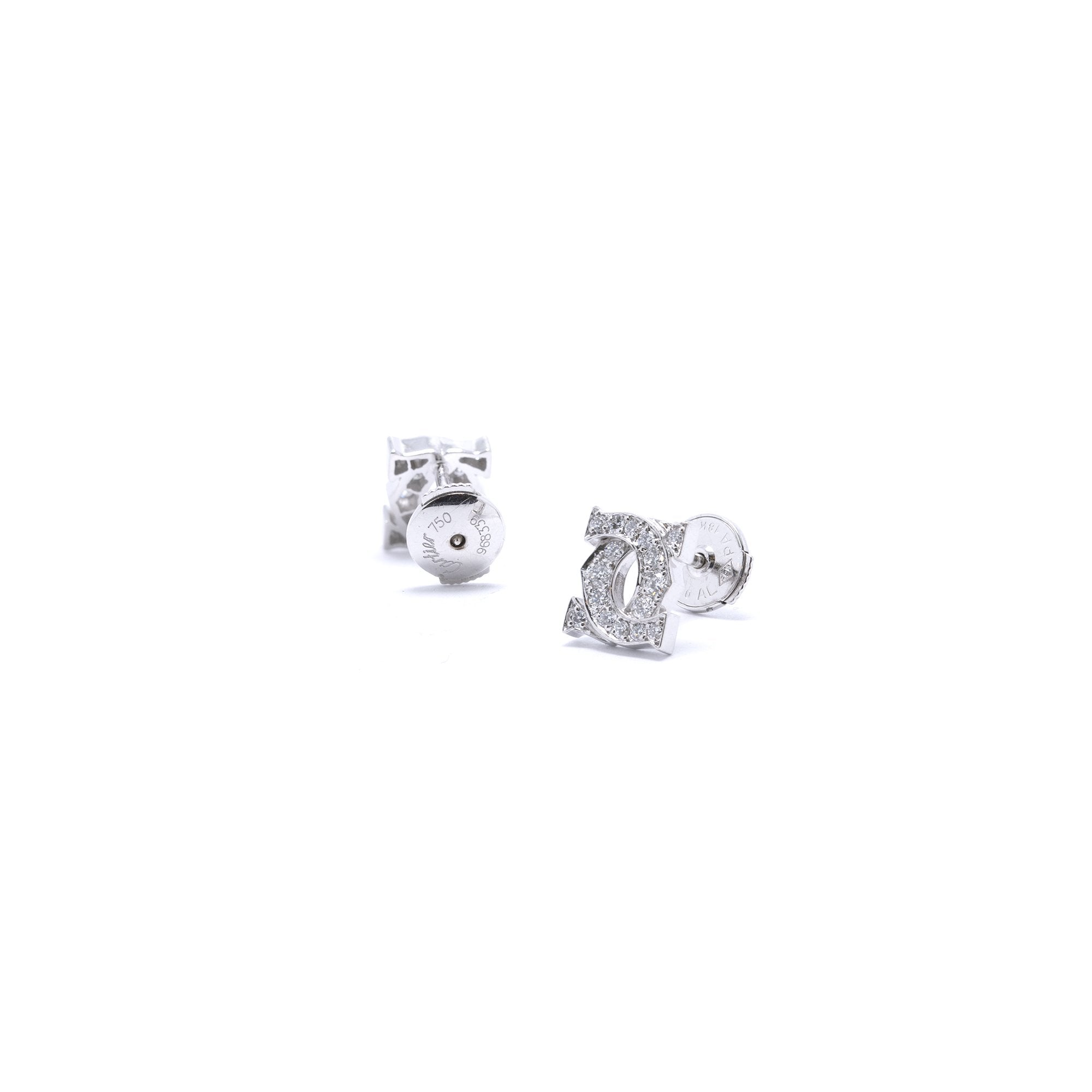 Cartier 18k White Gold Entrelace C De Cartier Diamond Stud Earrings