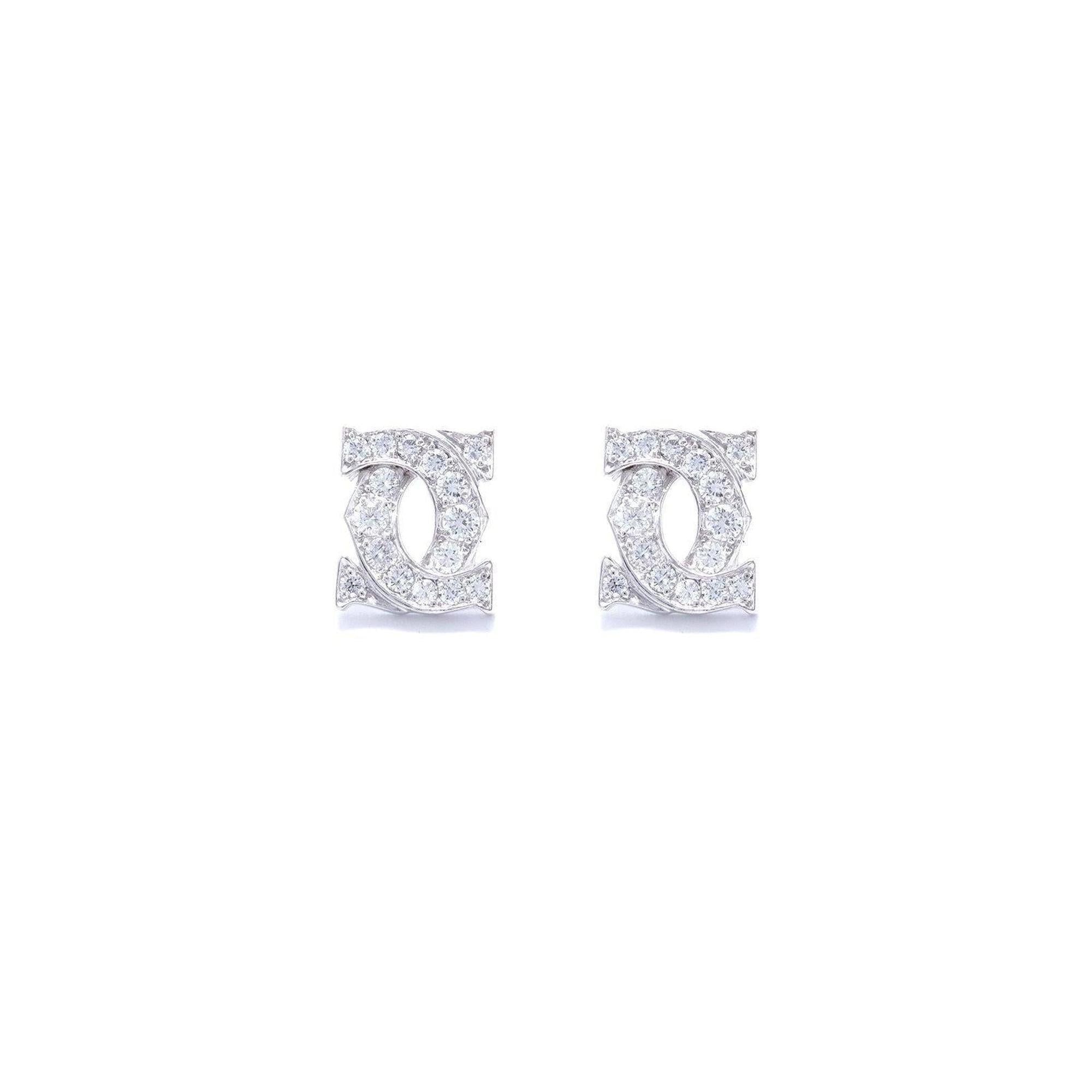 Cartier 18k White Gold Entrelace C De Cartier Diamond Stud Earrings