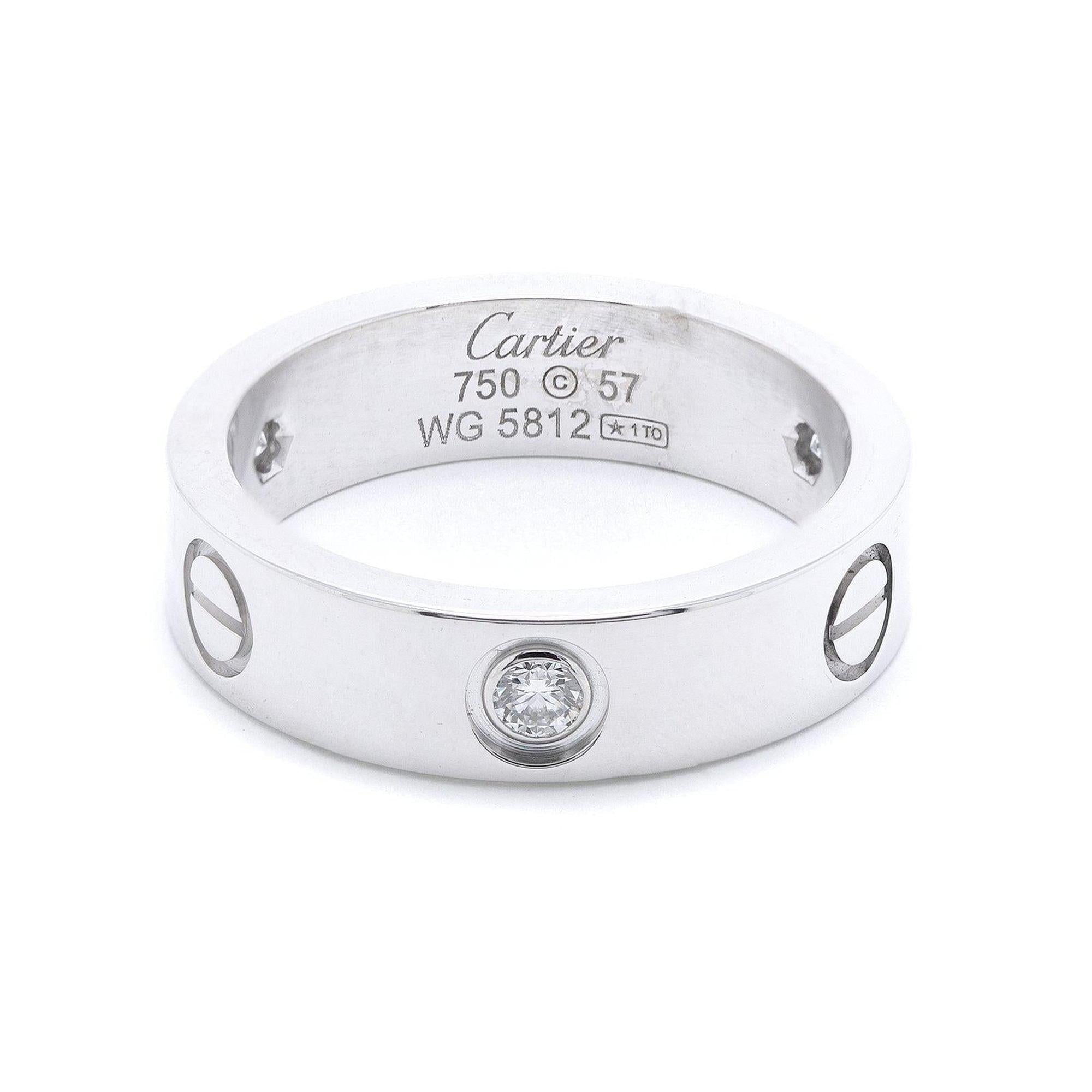 Cartier 18k White Gold Love Ring with 3 Diamonds