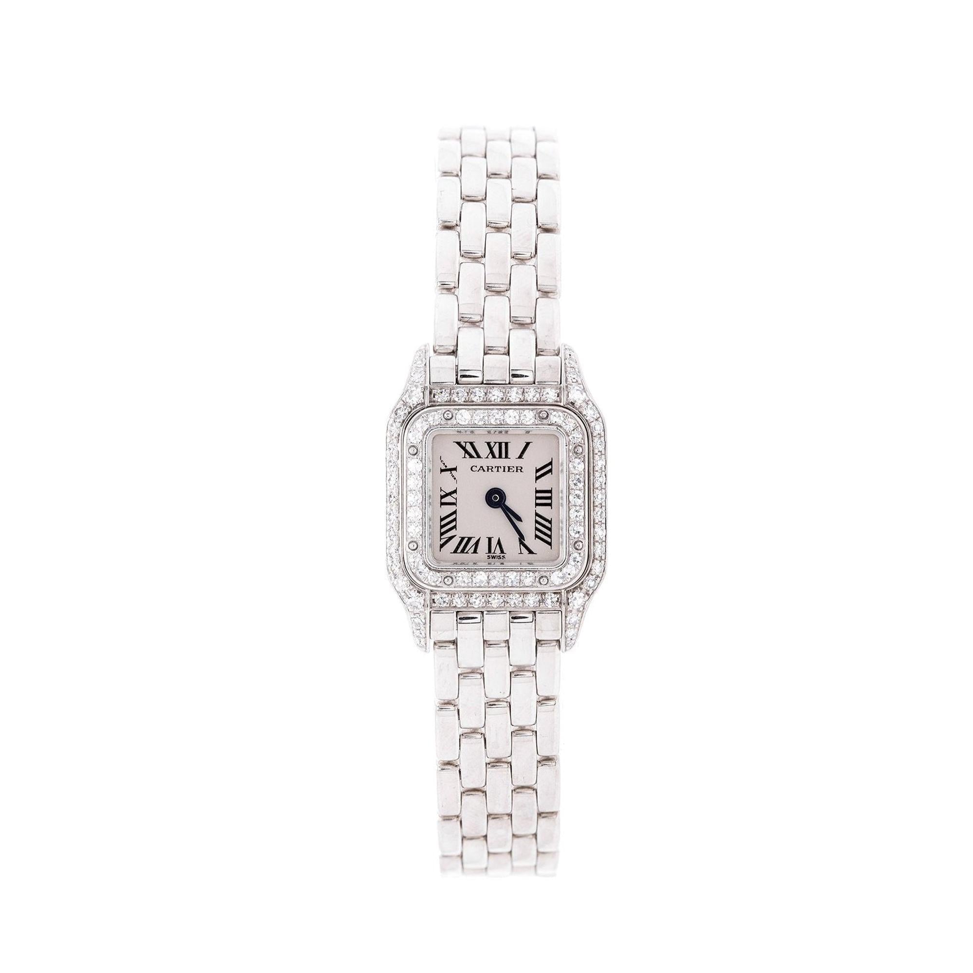 Cartier 18k White Gold Mini Panthere de Cartier Diamond Watch