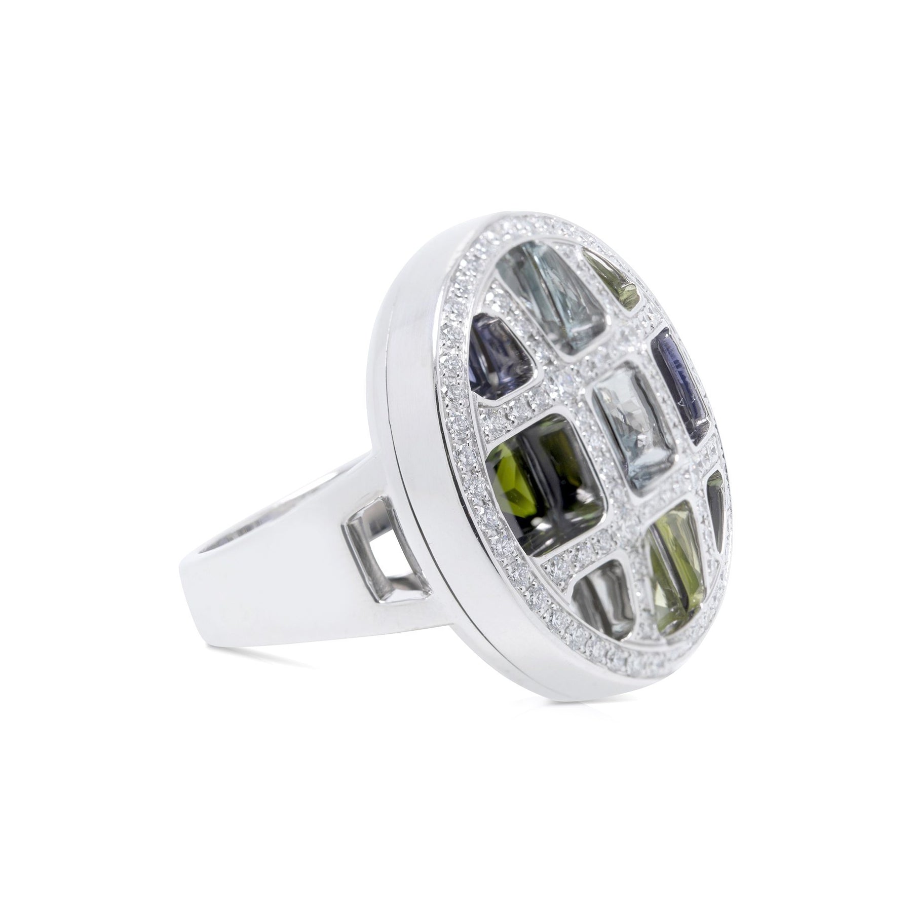 Cartier 18k White Gold Multistone Pasha de Cartier Ring