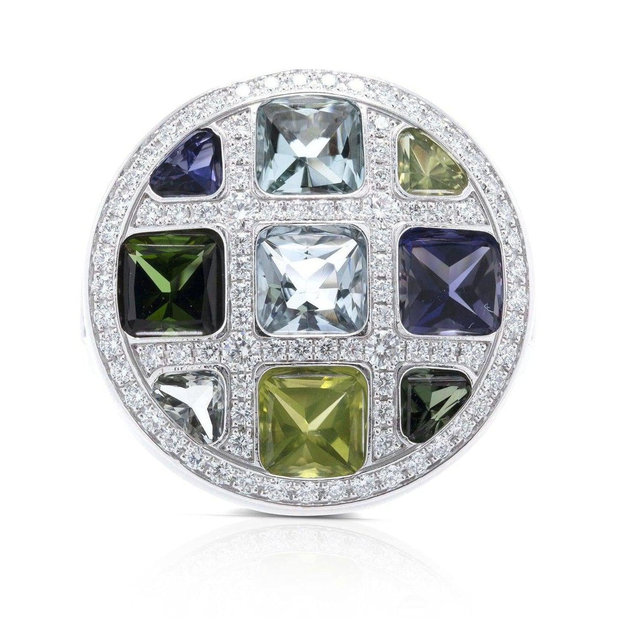 Cartier 18k White Gold Multistone Pasha de Cartier Ring
