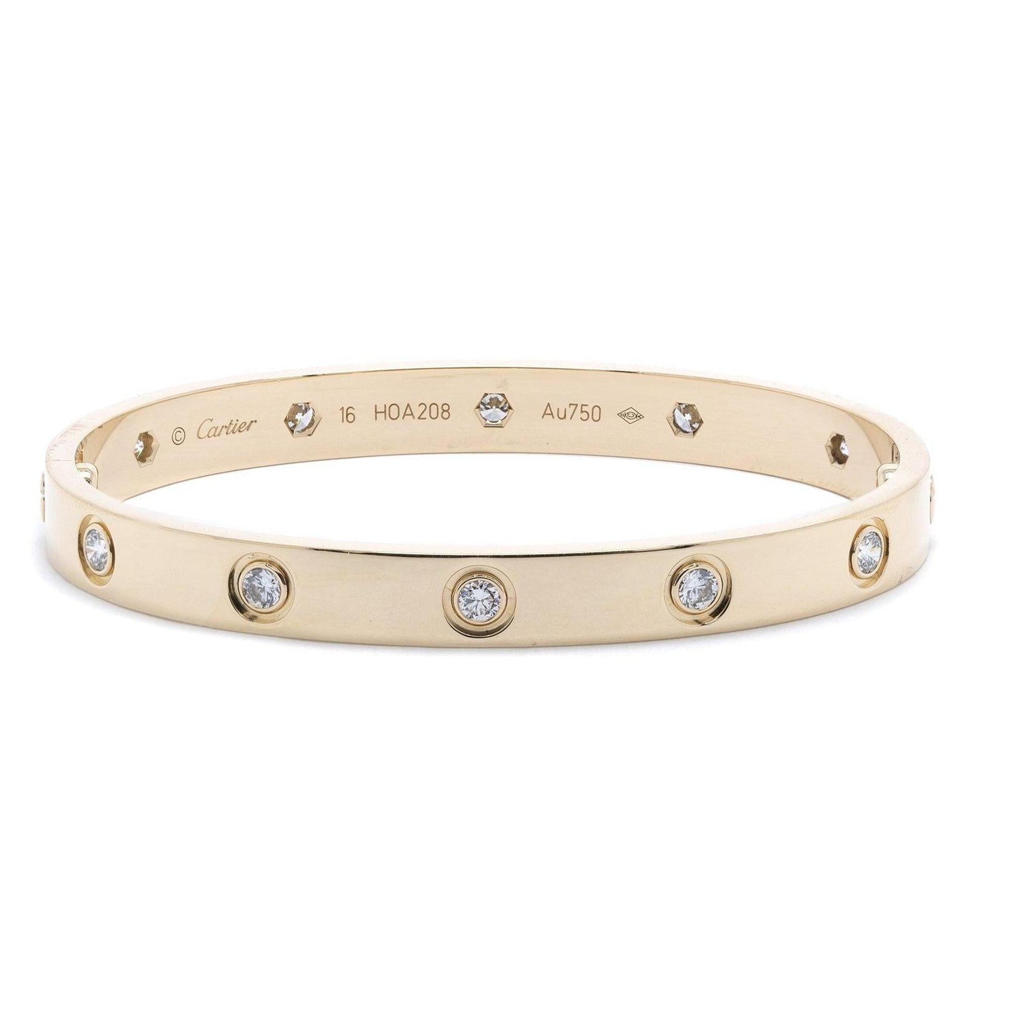 Cartier 18k Yellow Gold Love Bracelet with 10 Diamonds