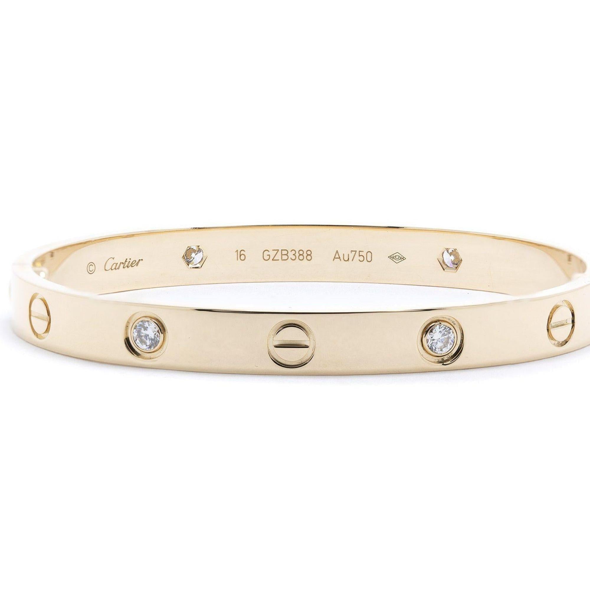 Cartier 18k Yellow Gold Love Bracelet with 4 Diamonds