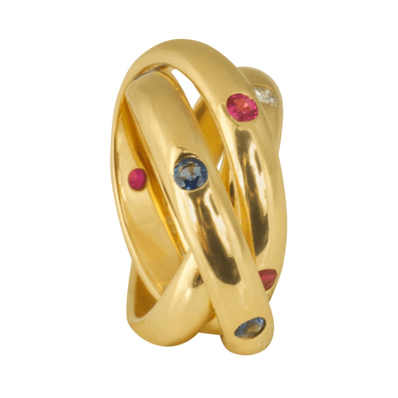 Cartier Diamond, Sapphire, and Ruby 3 Band Rolling Ring