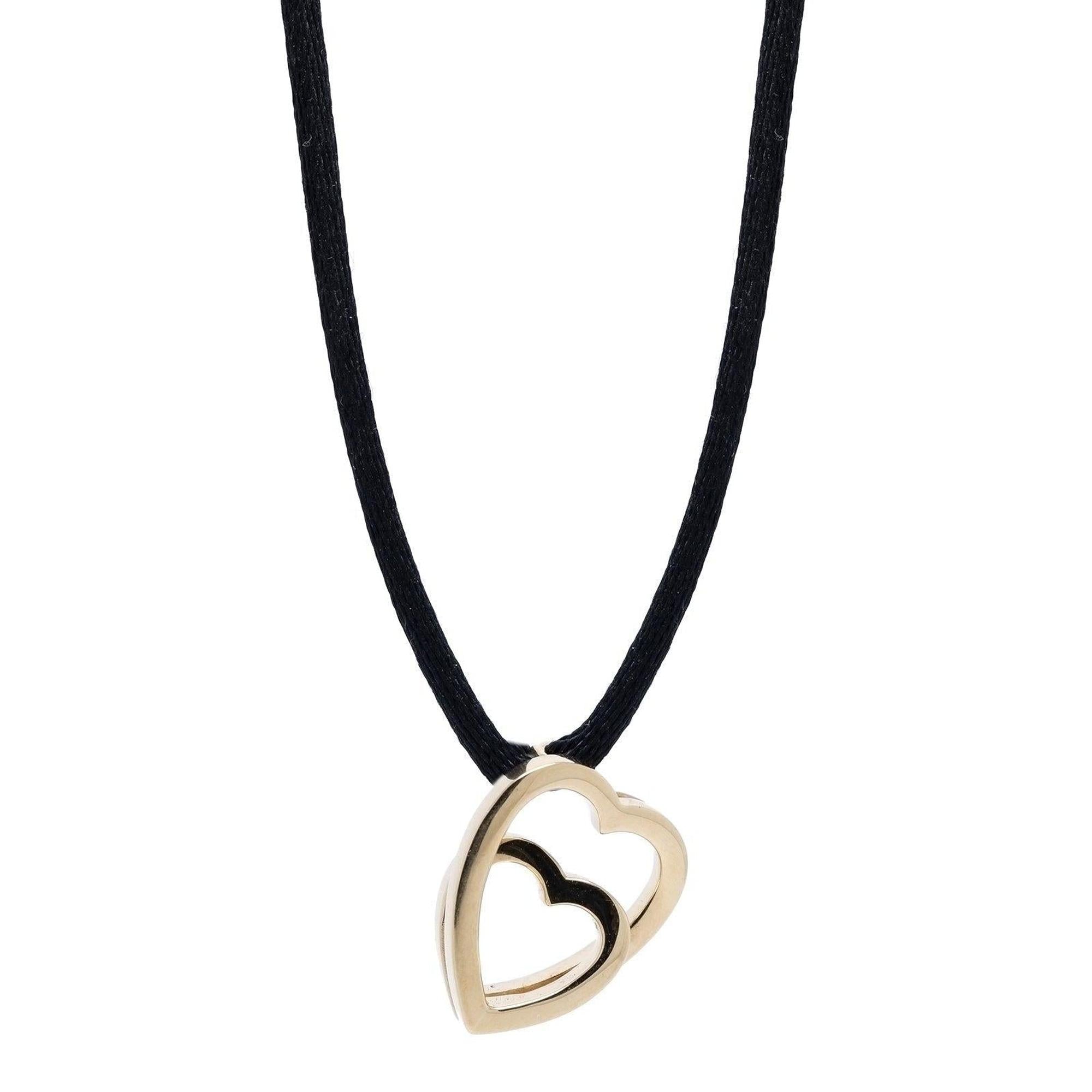 Cartier Nesting Double Heart Cord Necklace w/ Box