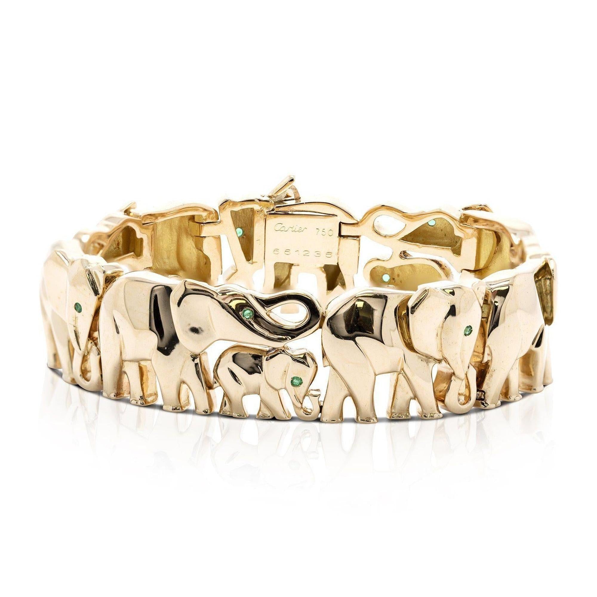 Cartier Rare 18k Gold & Emerald Khandy Collection Vintage Elephant Link Bracelet