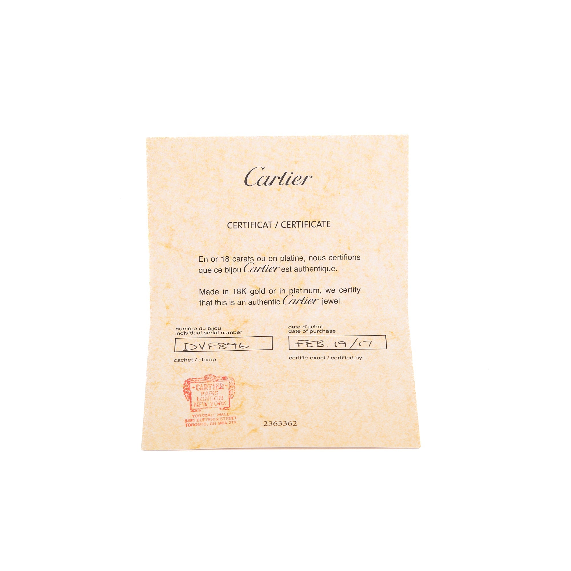Cartier Trinity Rolling Ring, XS Model w/ Certificate & Receipt