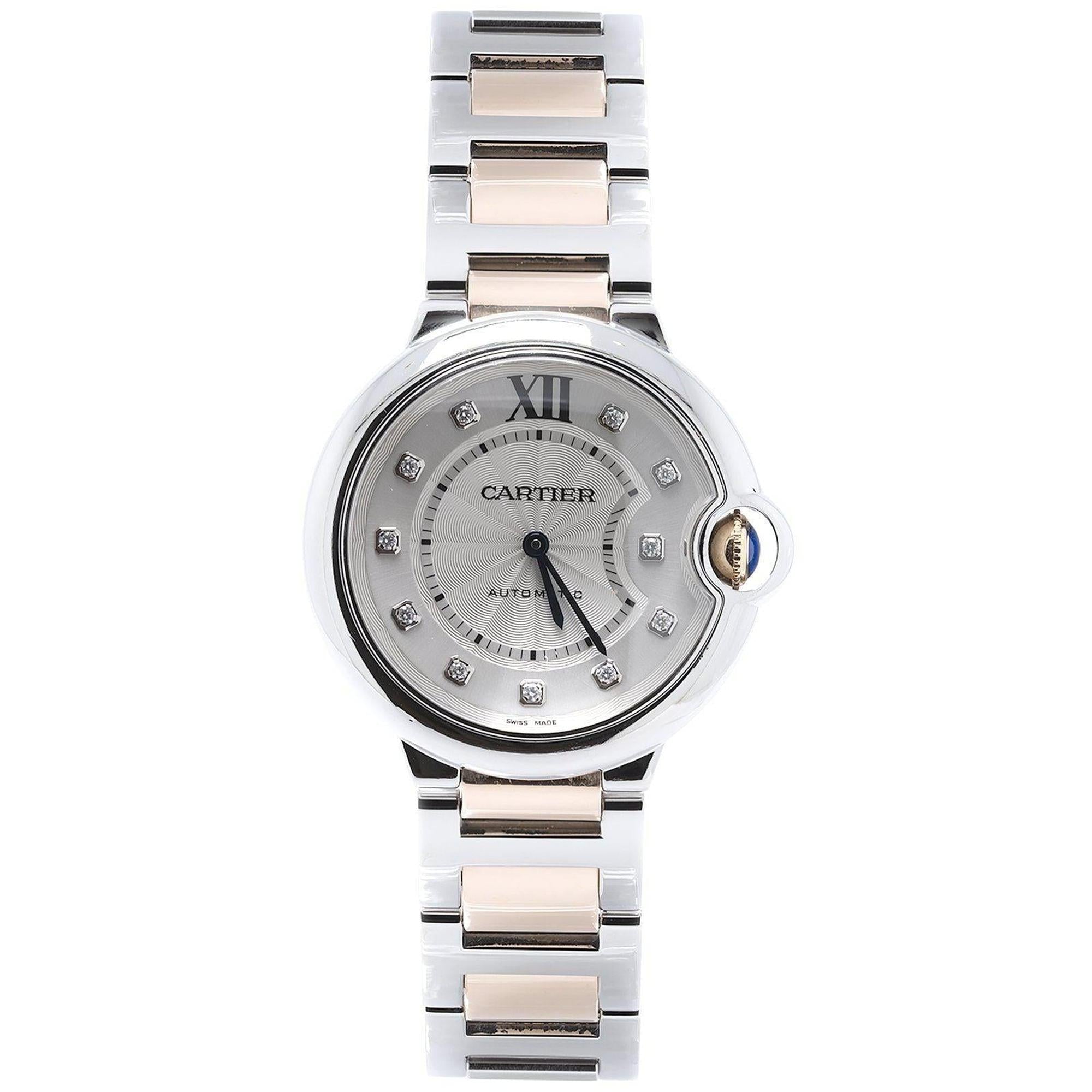 Cartier Two-Tone Ballon Bleu Watch with Diamond Dial