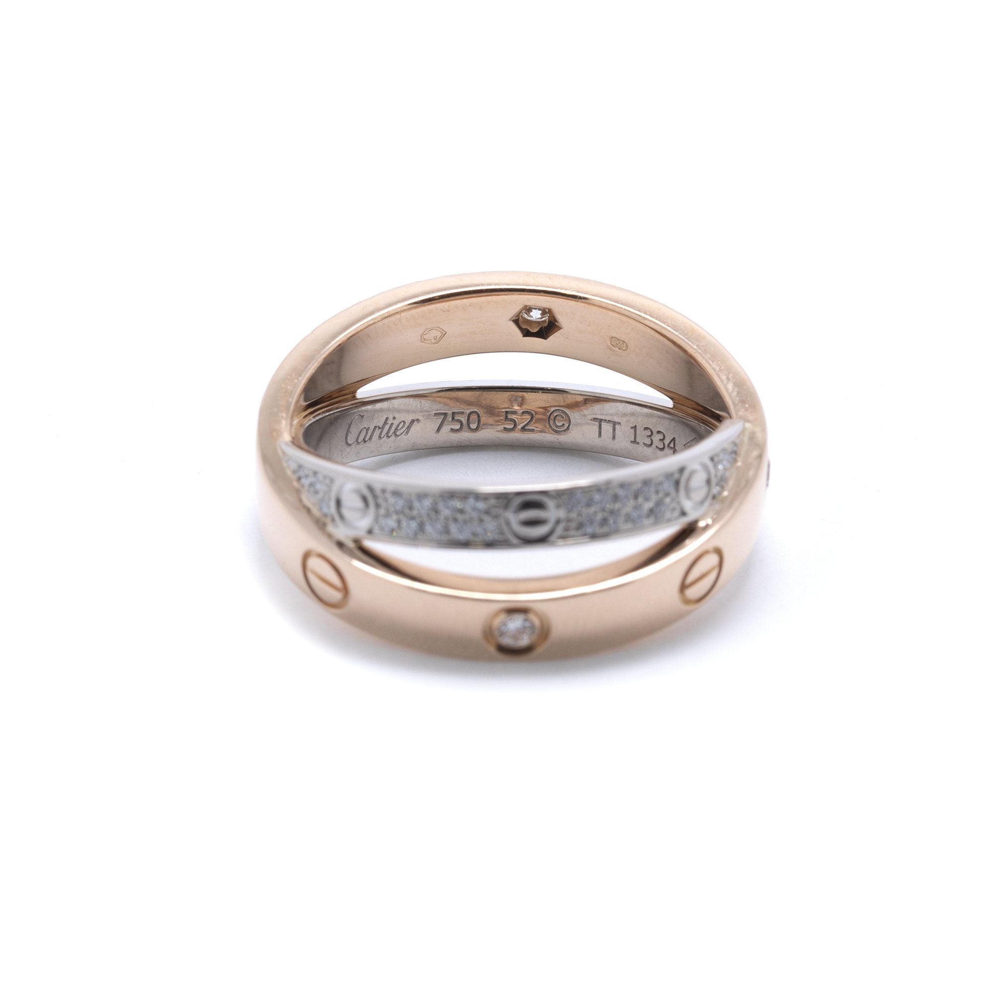 Cartier Two-Tone Interlocking Love Ring with Diamonds