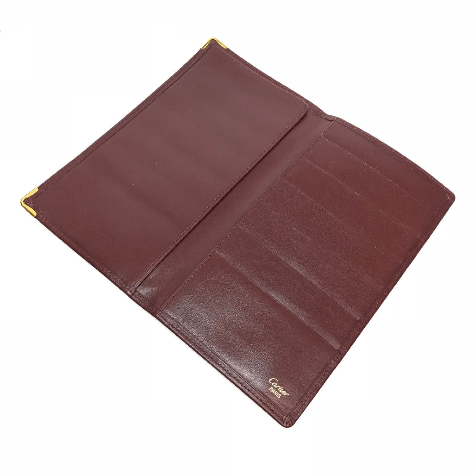 Cartier Vintage Burgundy Logos Bifold Bordeaux Wallet