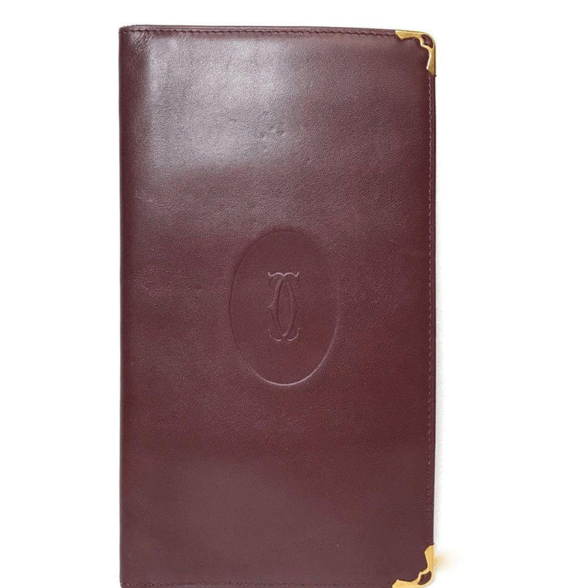 Cartier Vintage Burgundy Logos Bifold Bordeaux Wallet