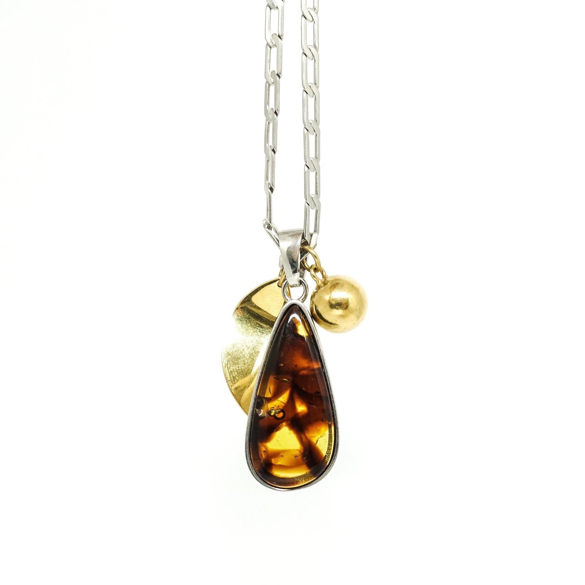 Celine Amber Drop Pendant Necklace in Brass