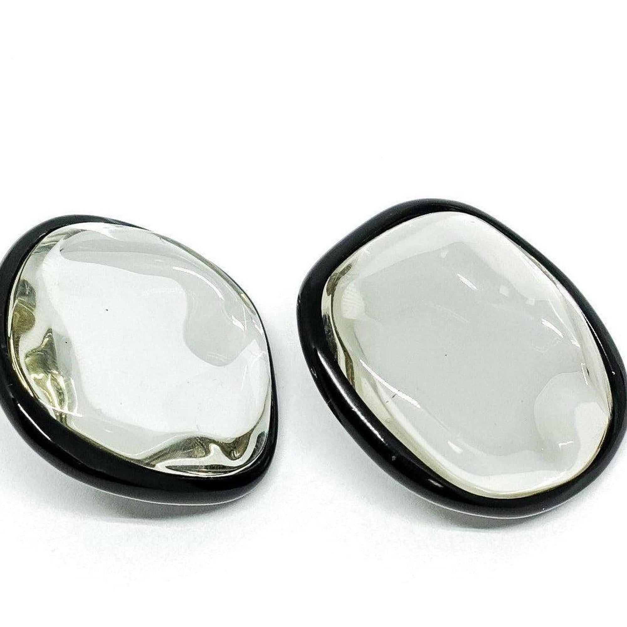 Celine Pebbles Earrings in Black Painted Brass with Honey Resin Mirror