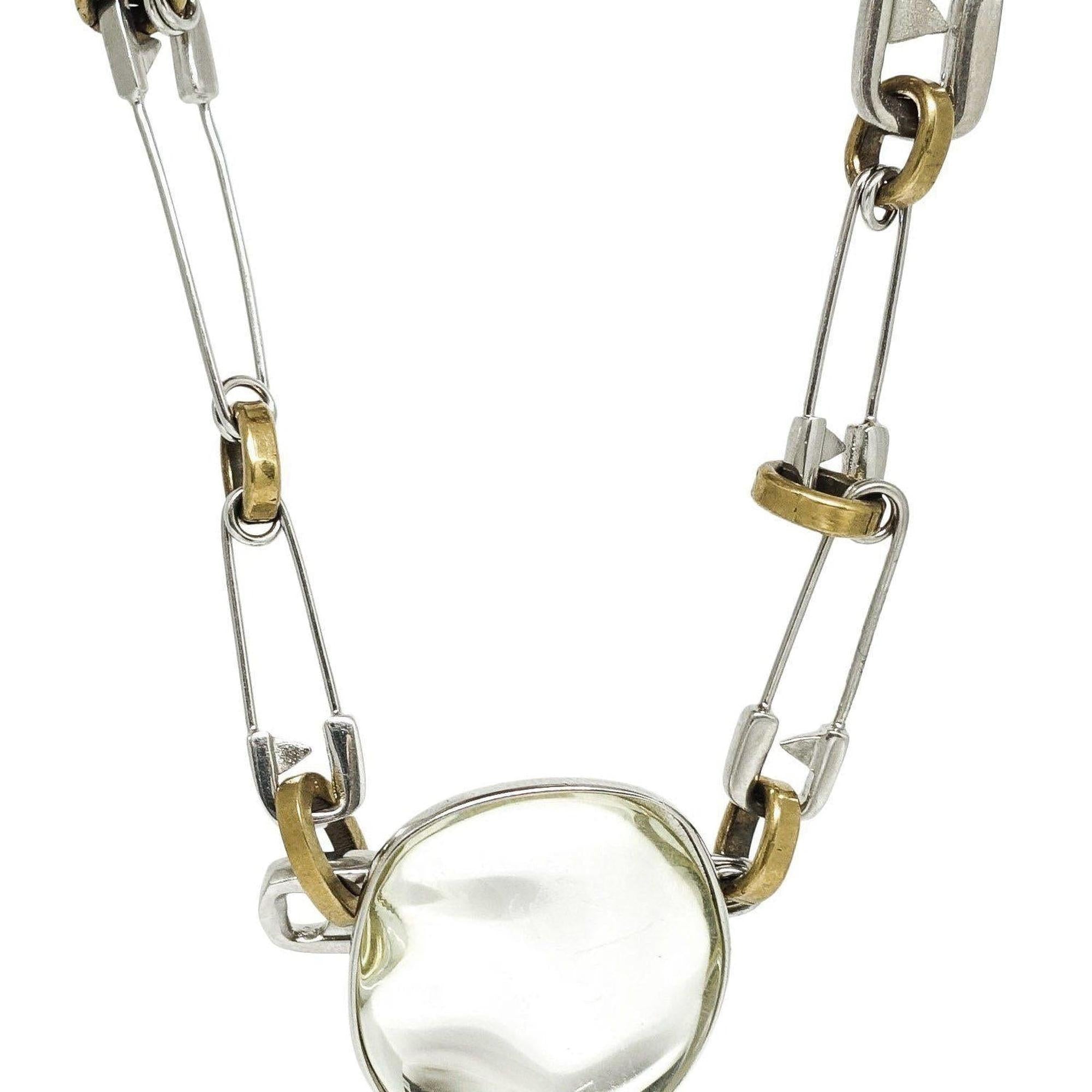 Celine Pebbles Necklace in Brass with Honey Resin Mirror
