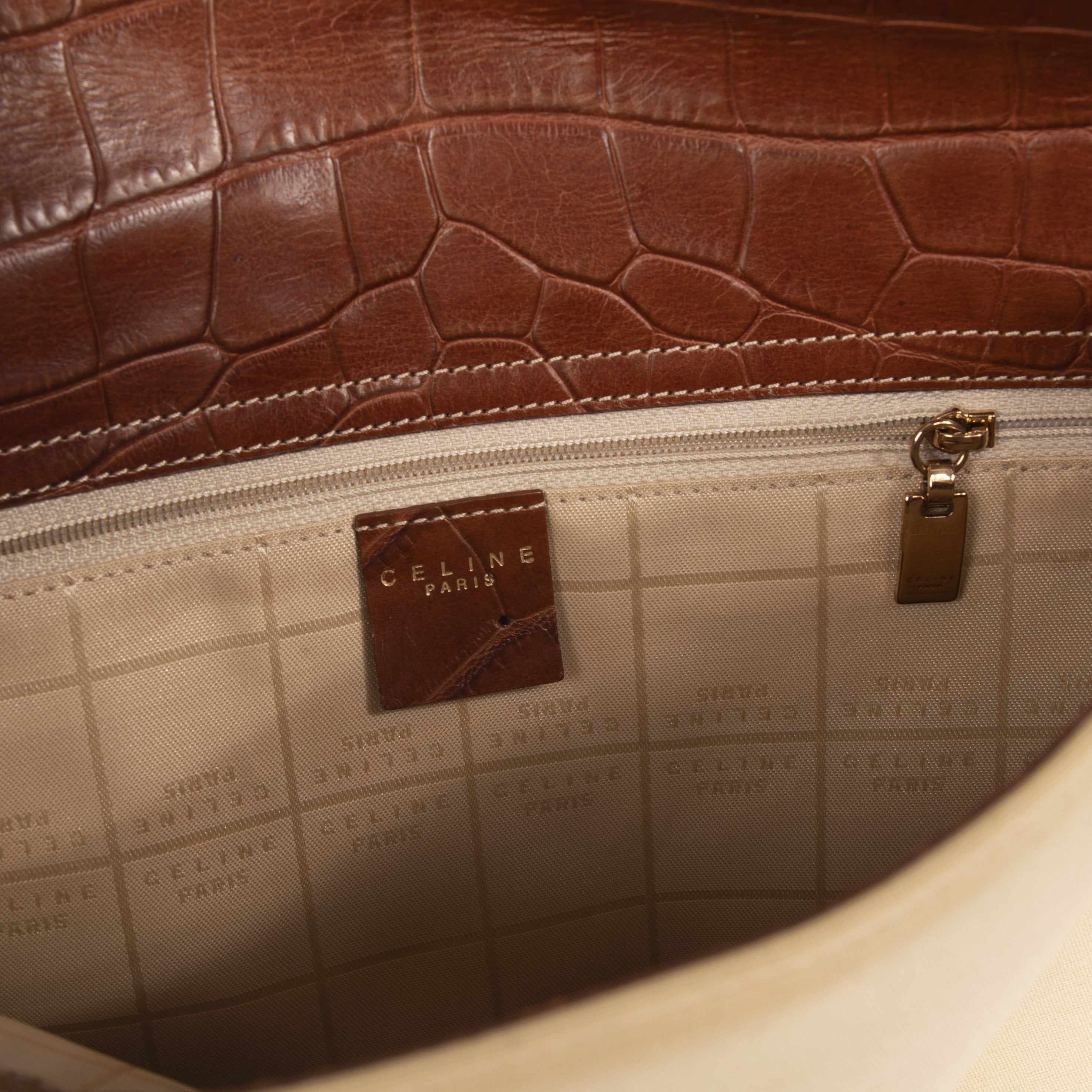 Celine Vintage Crocodile Embossed & Canvas Shoulder Bag