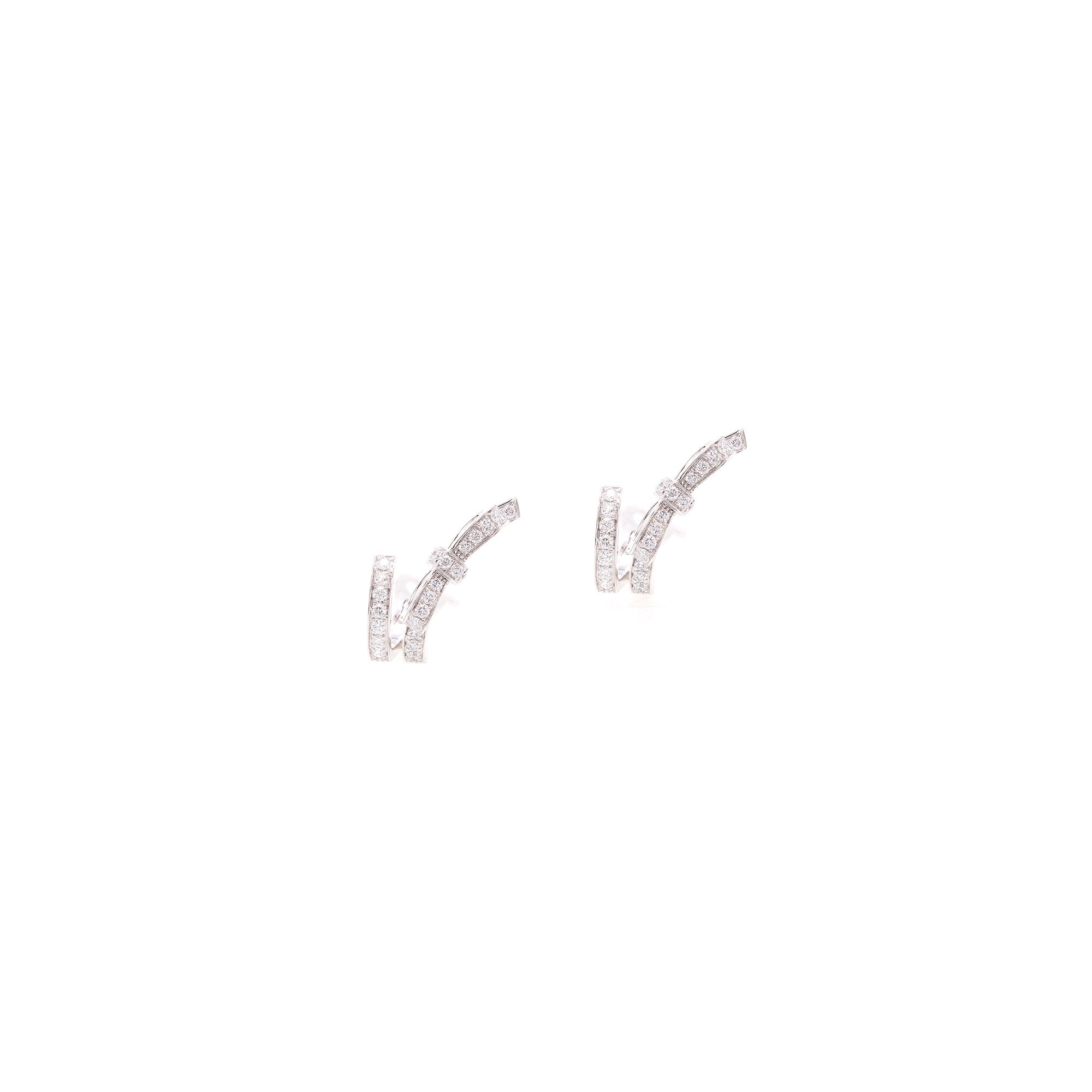 Chanel 18k White Gold Diamond Ruban Earrings w/ Box