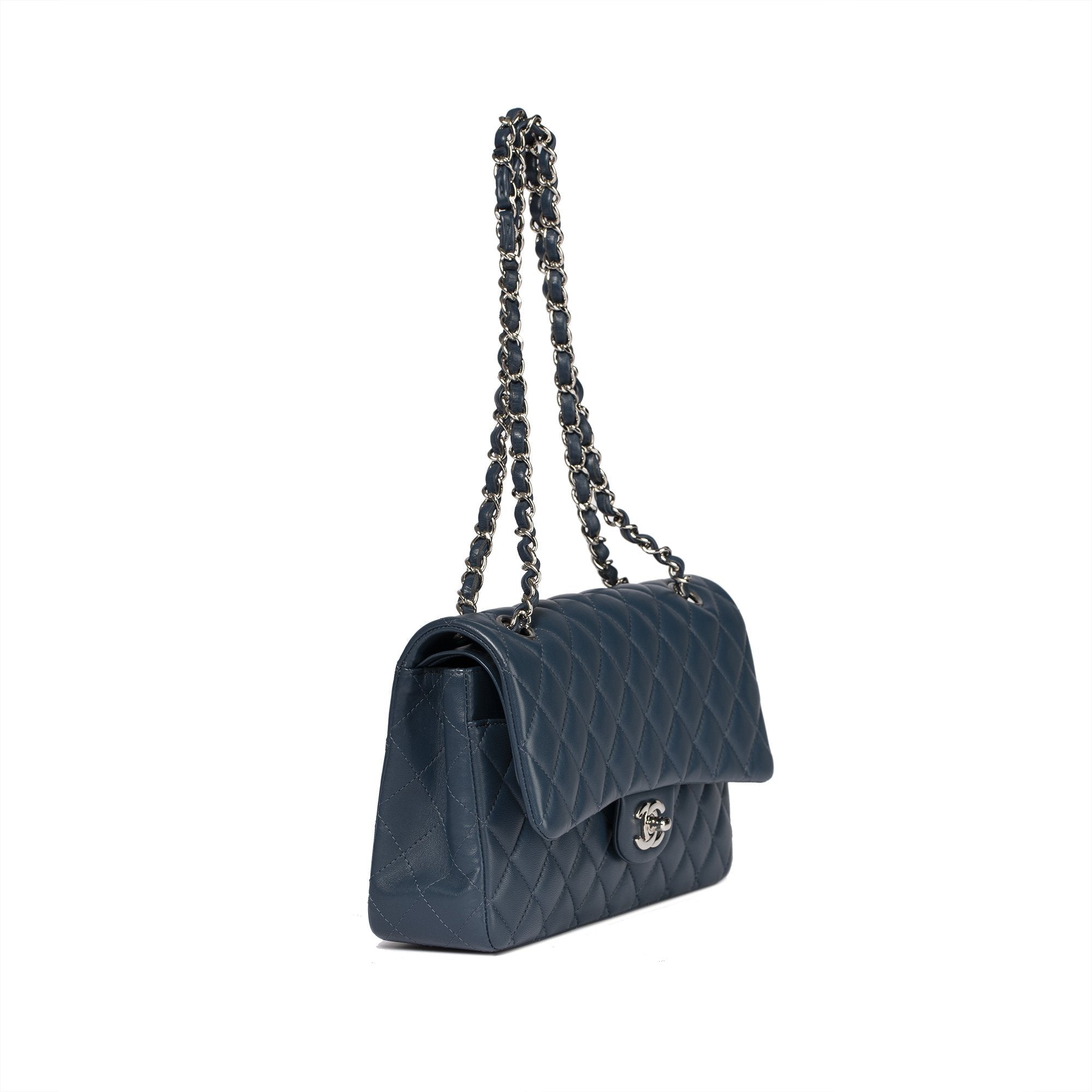 Chanel 2018 Navy Lambskin Medium Classic Double Flap Bag
