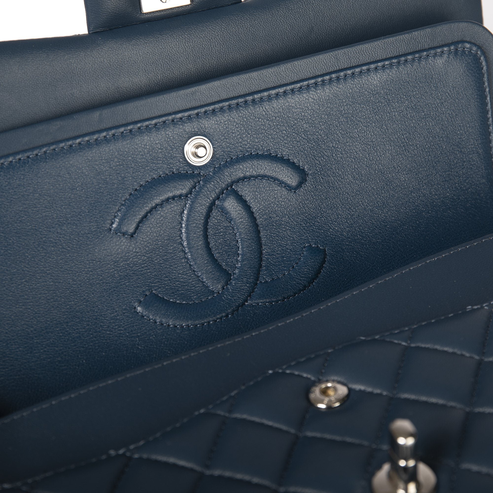 Chanel 2018 Navy Lambskin Medium Classic Double Flap Bag