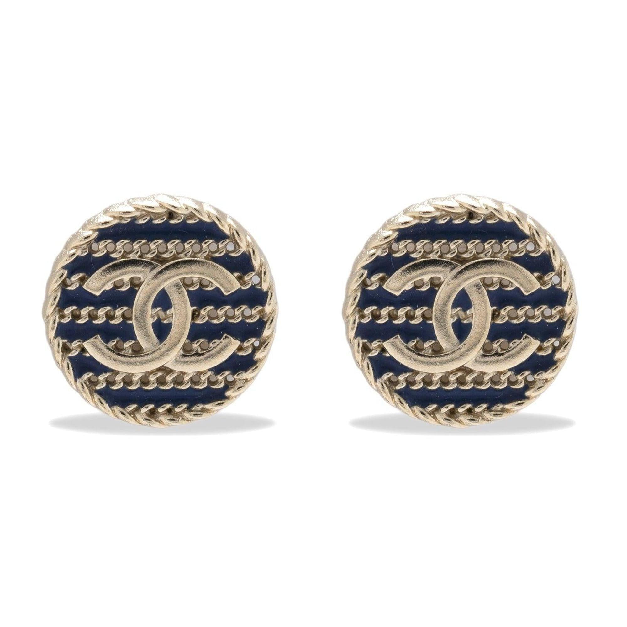 Chanel 2019 CC Enamel Round Stud Earrings