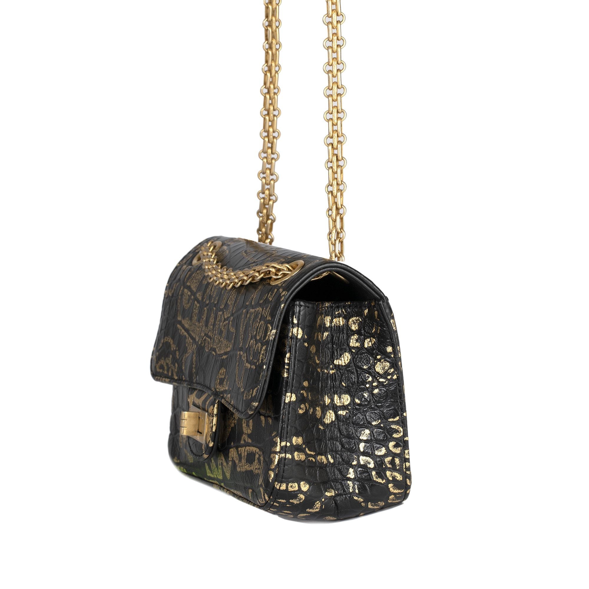 Chanel 2019 Small Crocodile Embossed Graffiti Reissue 2.55 Flap Bag