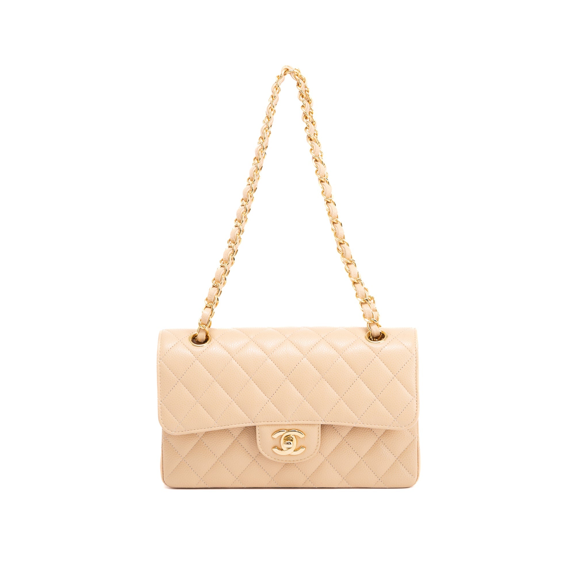 Chanel 2020 Beige Caviar Small Classic Double Flap Bag w/ Box & Authenticity Card