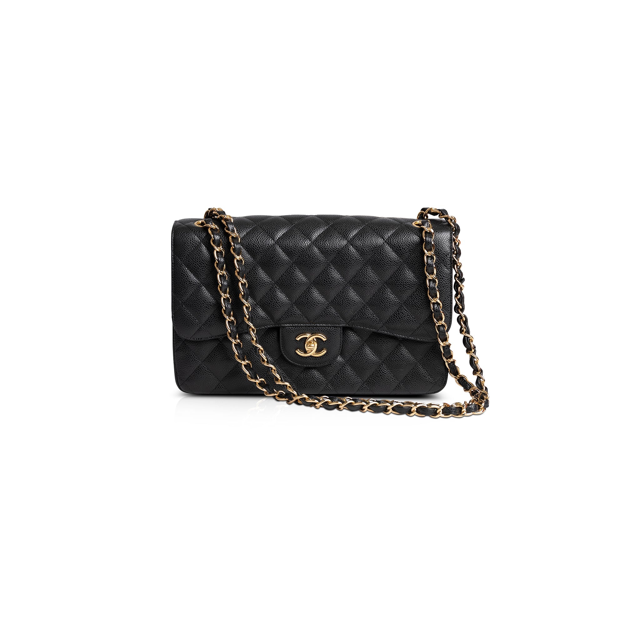 Chanel 2020 Black Caviar Classic Jumbo Double Flap Bag w/ Box, Receipt & Authenticity Card