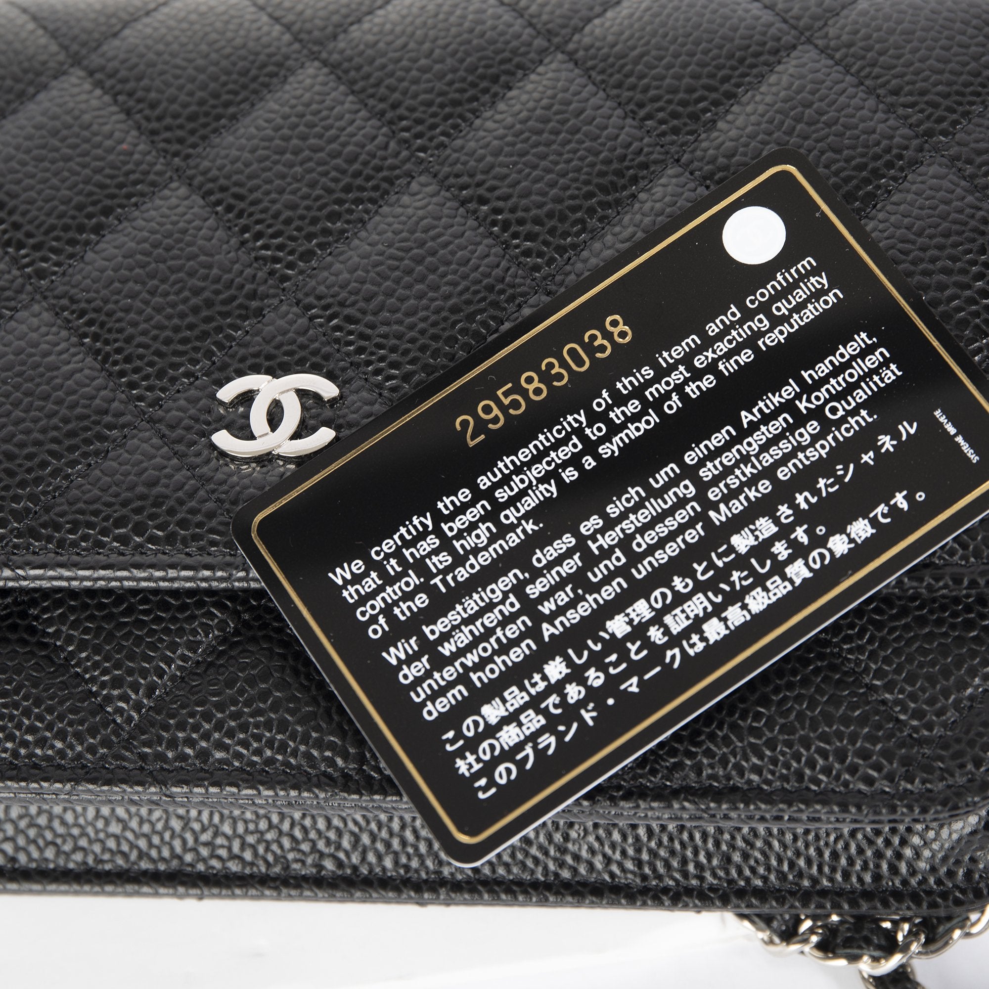 Chanel 2020 Black Caviar Classic Wallet on Chain w/ Receipt & Box