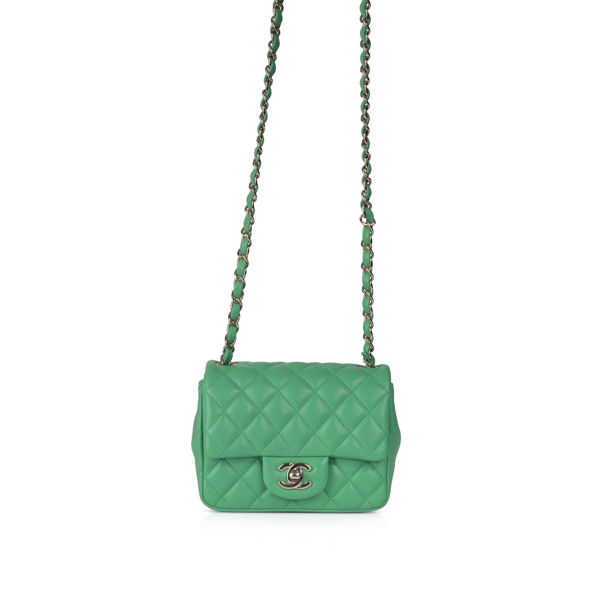 Chanel 2020 Green Classic Mini Square Flap Bag w/ Receipt & Box