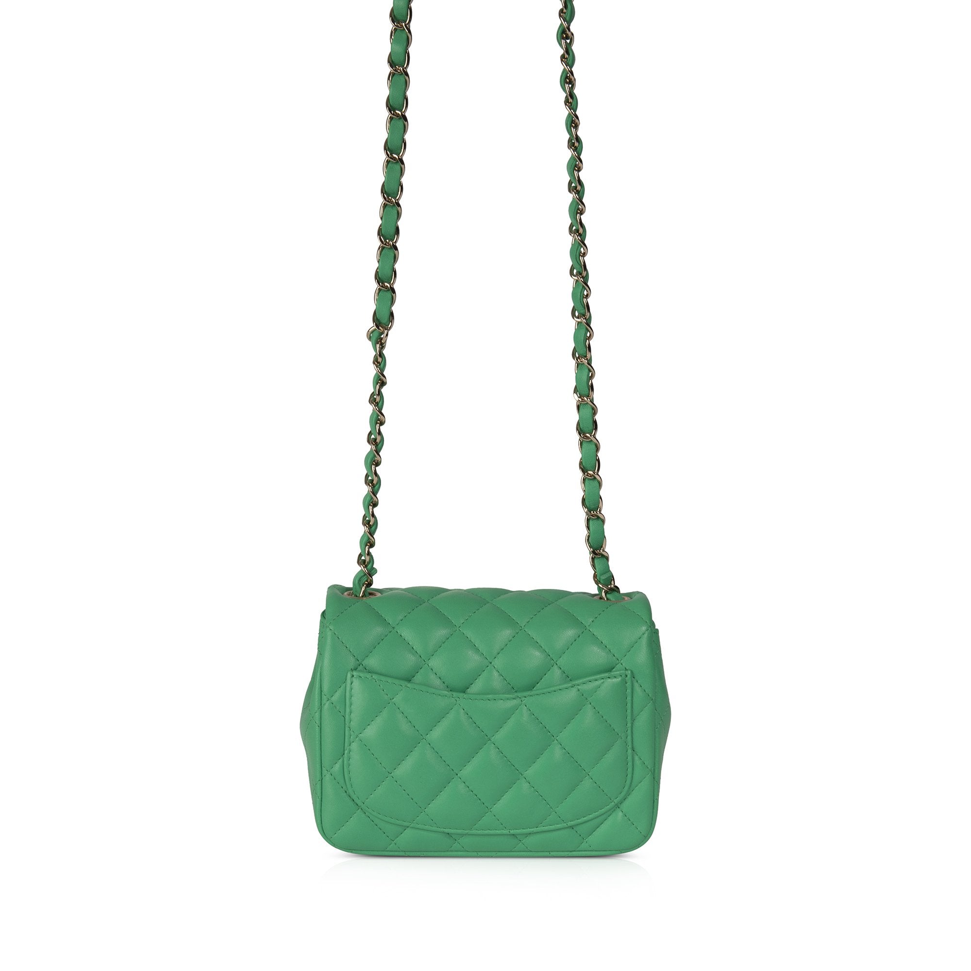 Chanel 2020 Green Classic Mini Square Flap Bag w/ Receipt & Box
