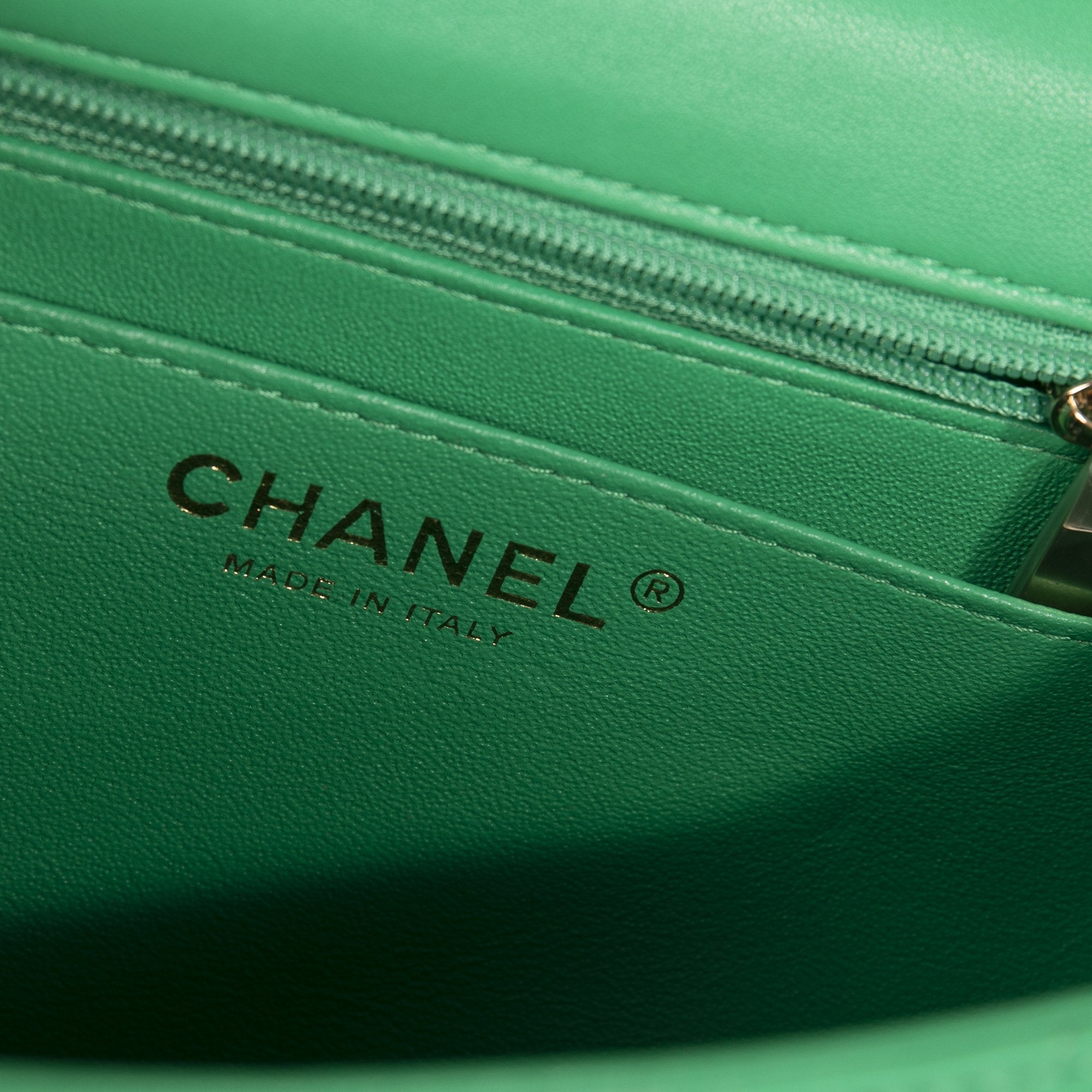 Chanel 2020 Green Classic Mini Square Flap Bag w/ Receipt & Box