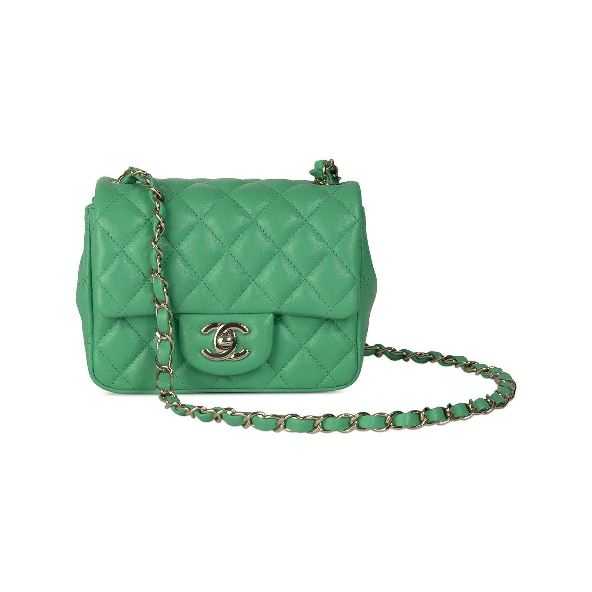 Chanel 2020 Green Classic Mini Square Flap Bag w/ Receipt & Box