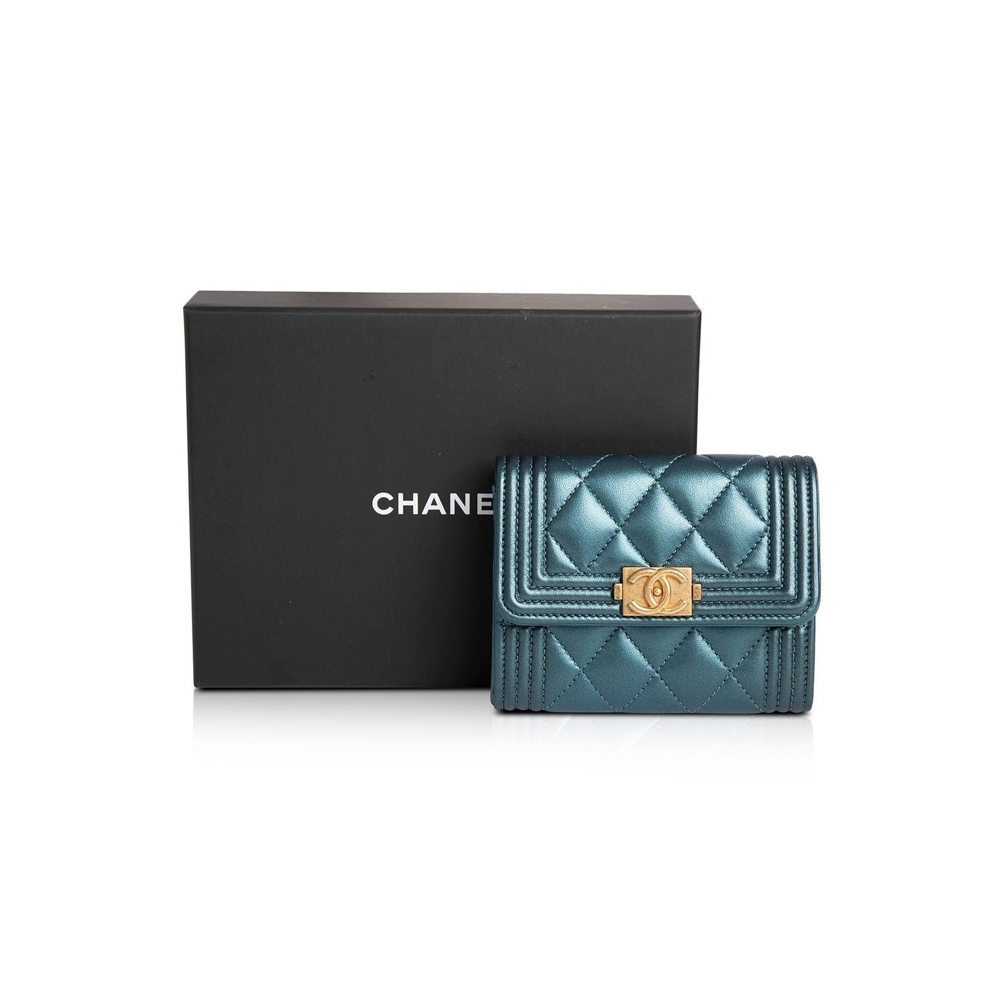 Chanel 2020 Metallic Lambskin Boy Flap Card Holder w/ Box & Authenticity Card