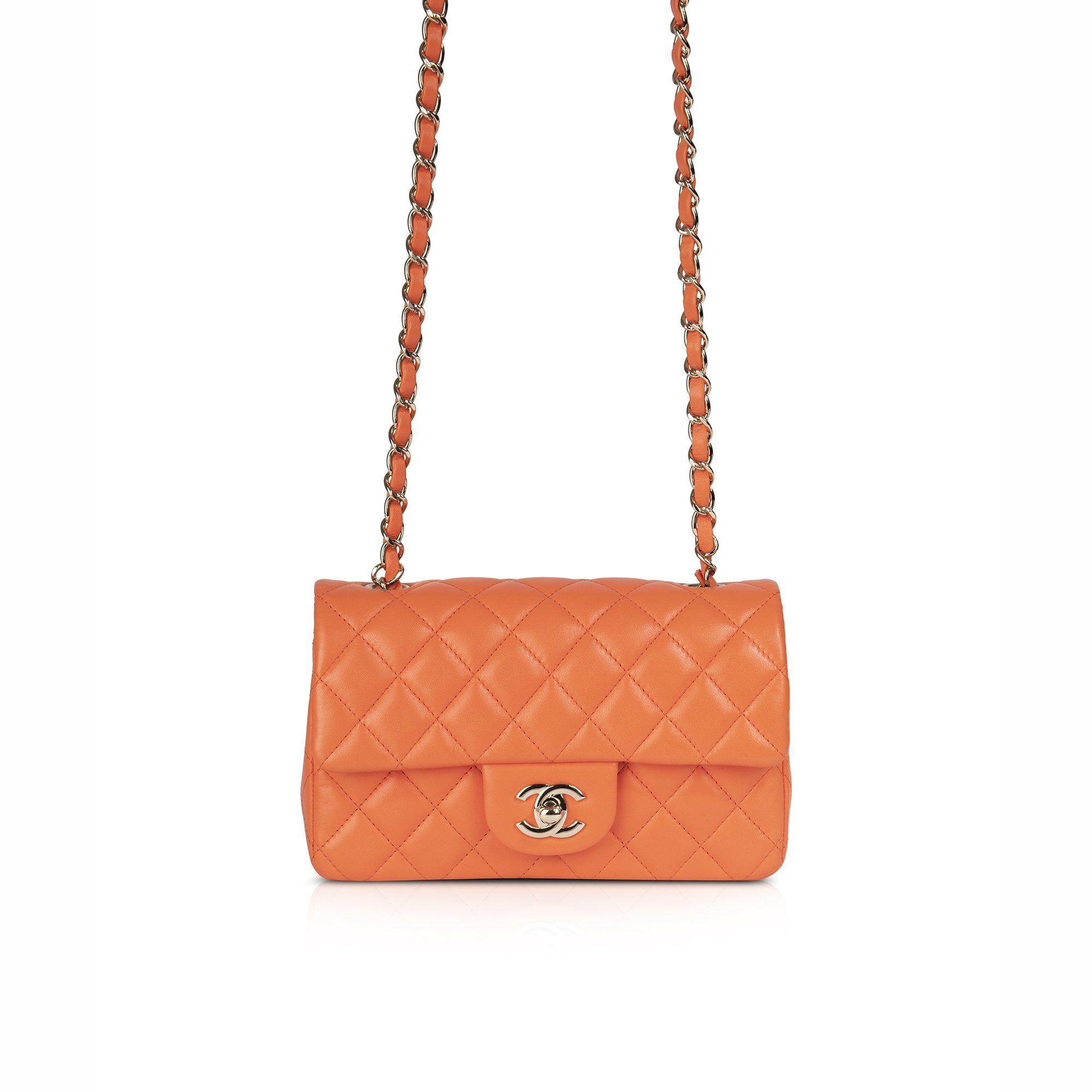 Chanel 2020 Orange Classic Mini Flap Bag w/ Authenticity Card & Box